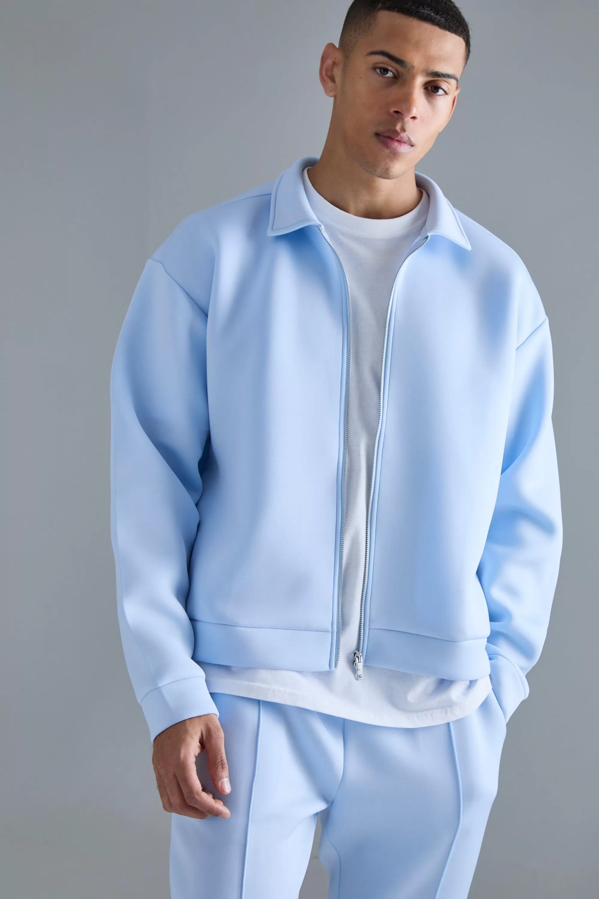 boohooMAN Oversized Boxy Bonded Scuba Bomber Set | UK