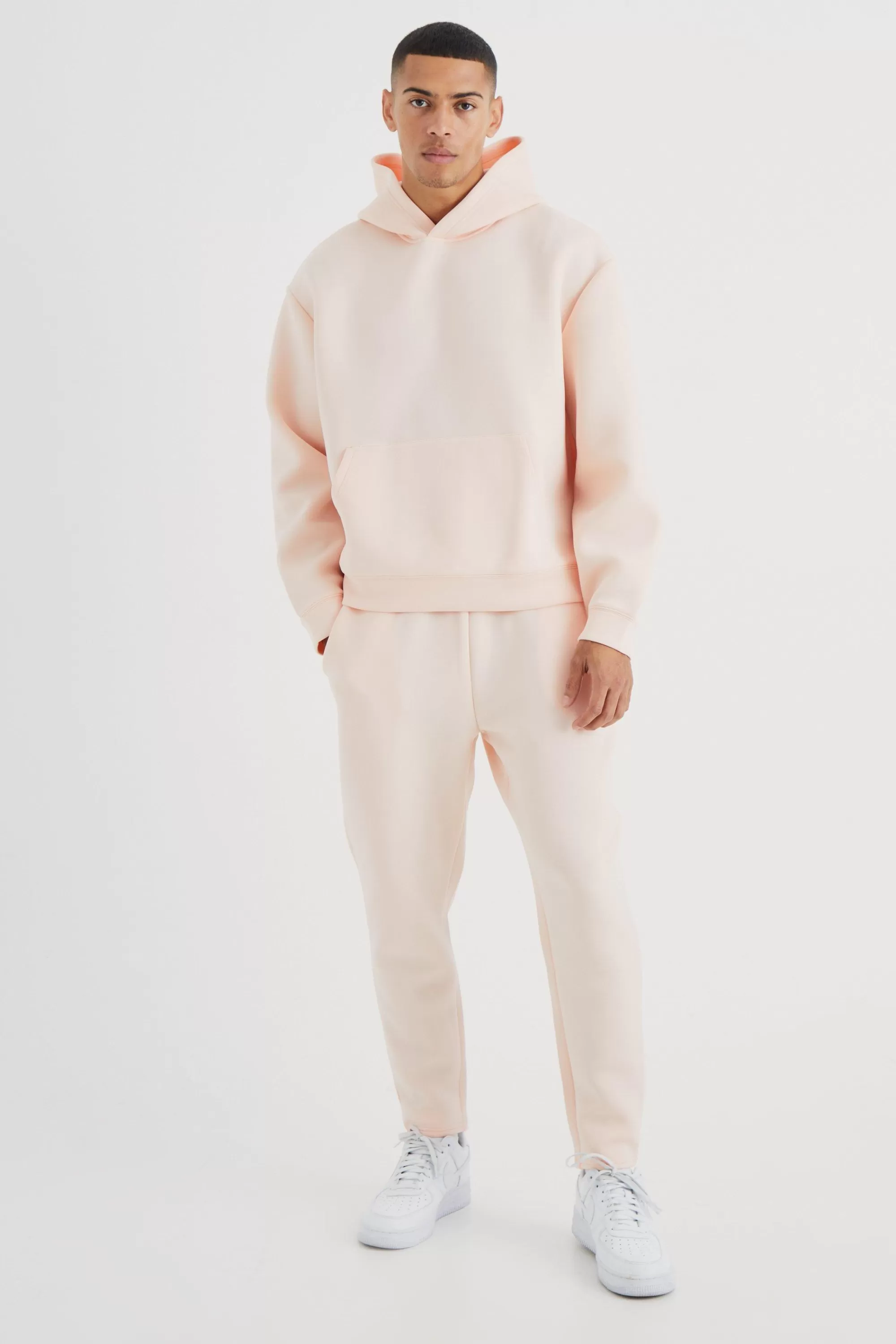 boohooMAN Oversized Boxy Bonded Scuba Hooded Tracksuit | UK