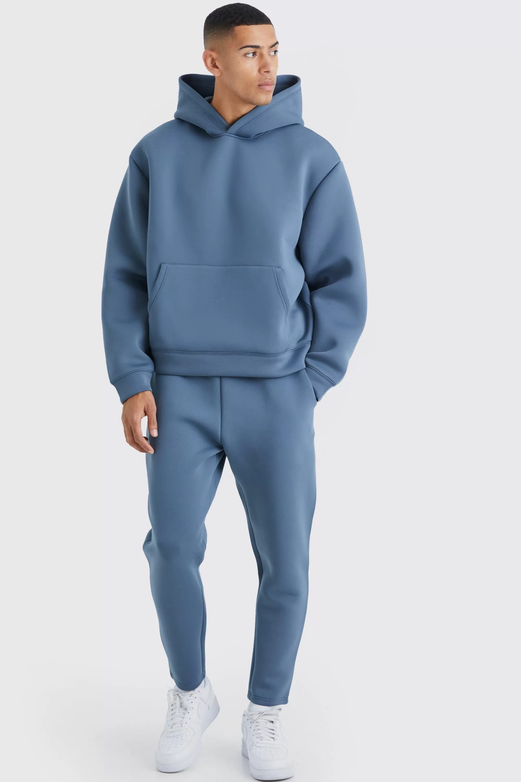 boohooMAN Oversized Boxy Bonded Scuba Hooded Tracksuit | UK
