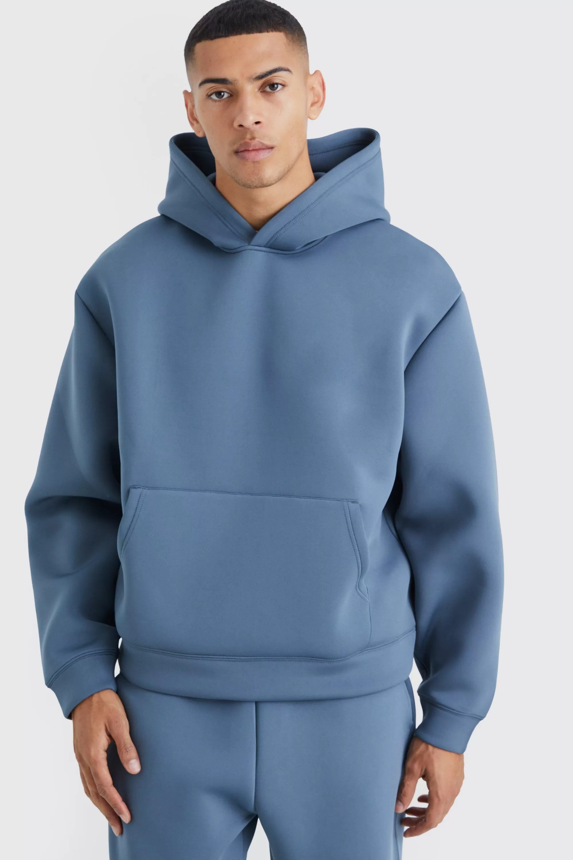 boohooMAN Oversized Boxy Bonded Scuba Hooded Tracksuit | UK