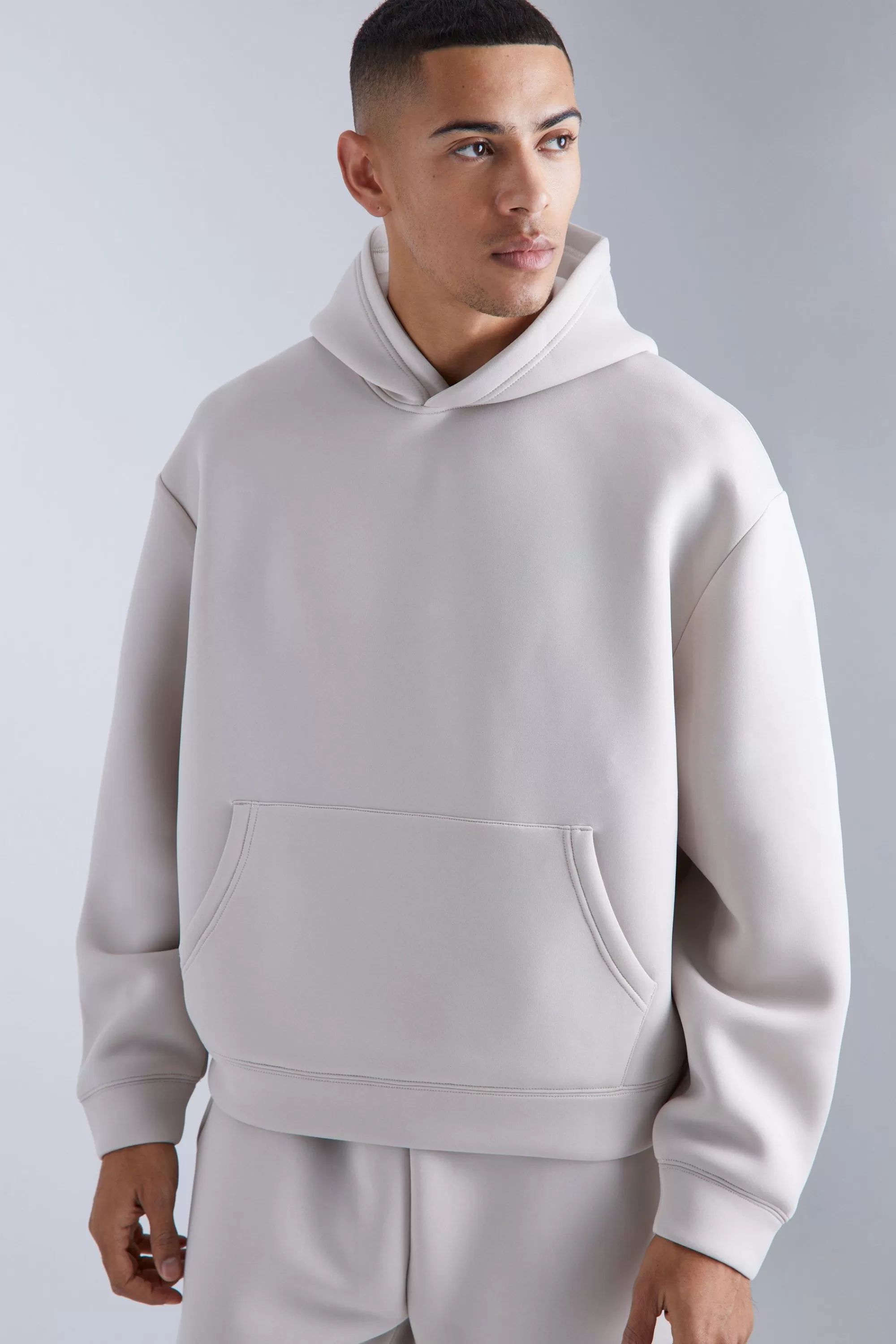 boohooMAN Oversized Boxy Bonded Scuba Hoodie | UK