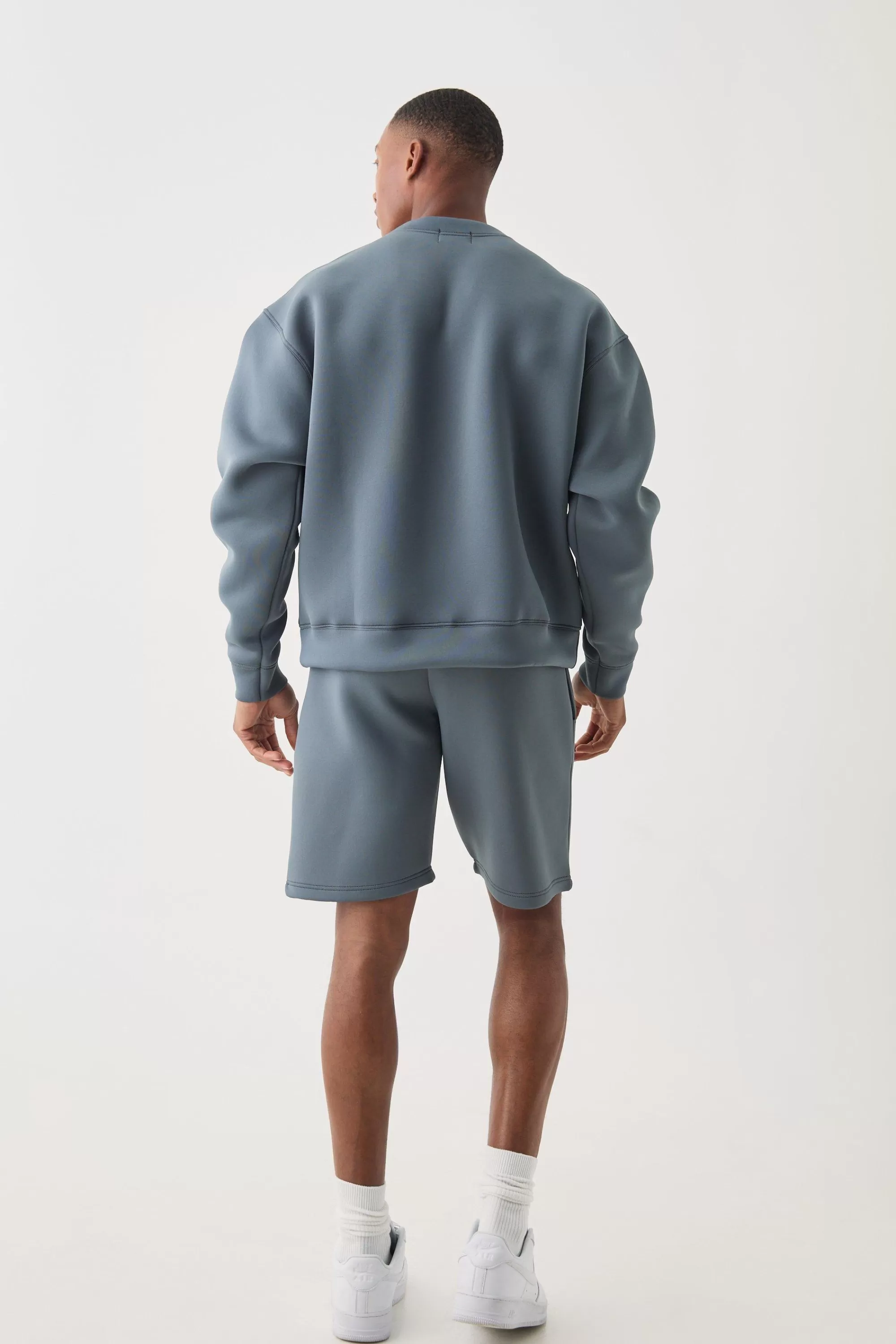 boohooMAN Oversized Boxy Bonded Scuba Sweater Short Tracksuit | UK