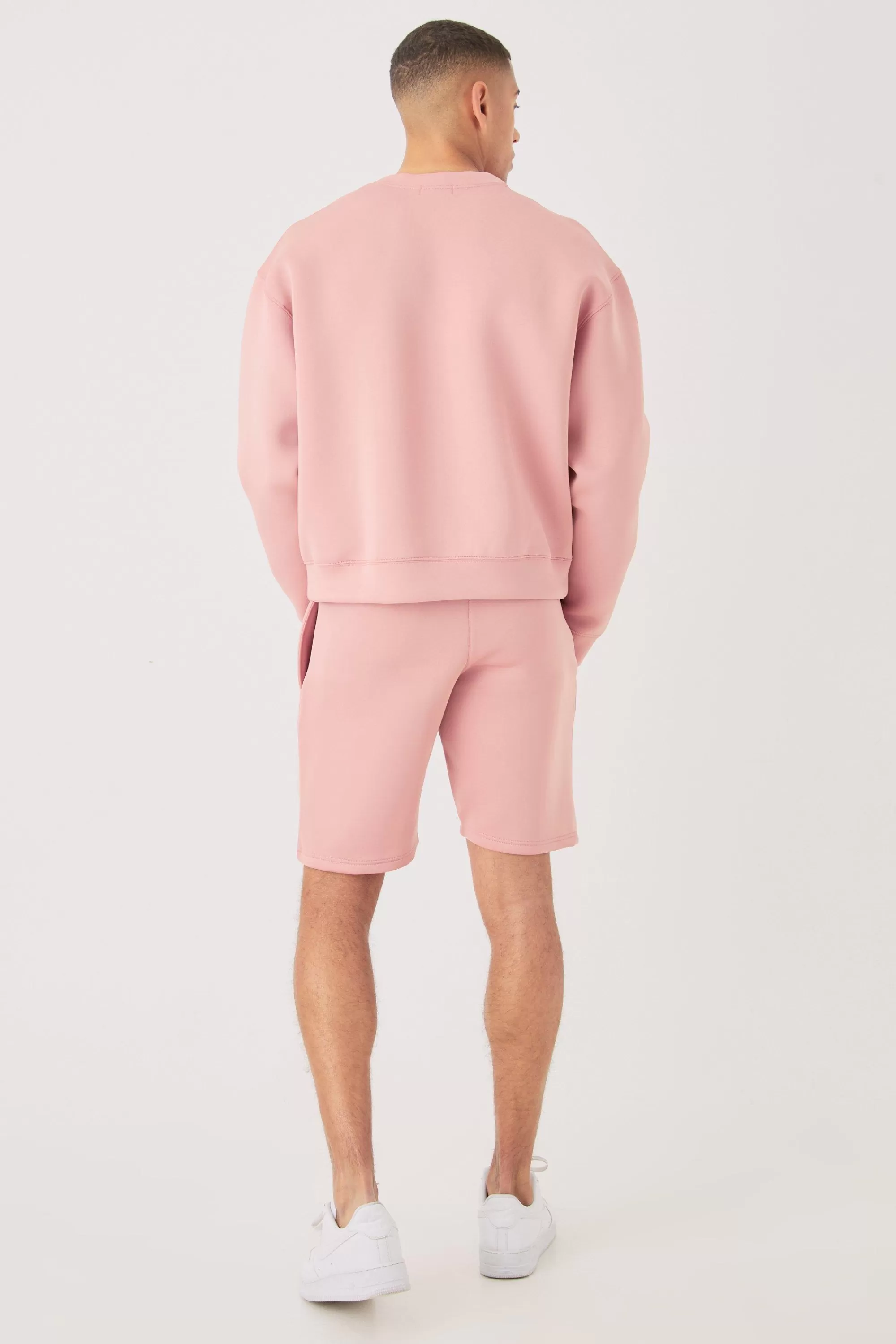 boohooMAN Oversized Boxy Bonded Scuba Sweater Short Tracksuit | UK
