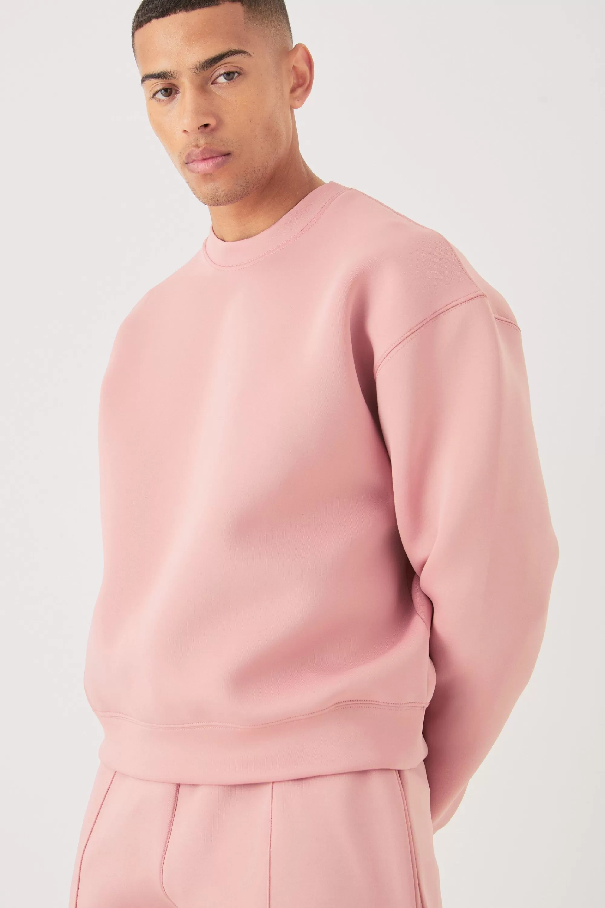boohooMAN Oversized Boxy Bonded Scuba Sweater Short Tracksuit | UK