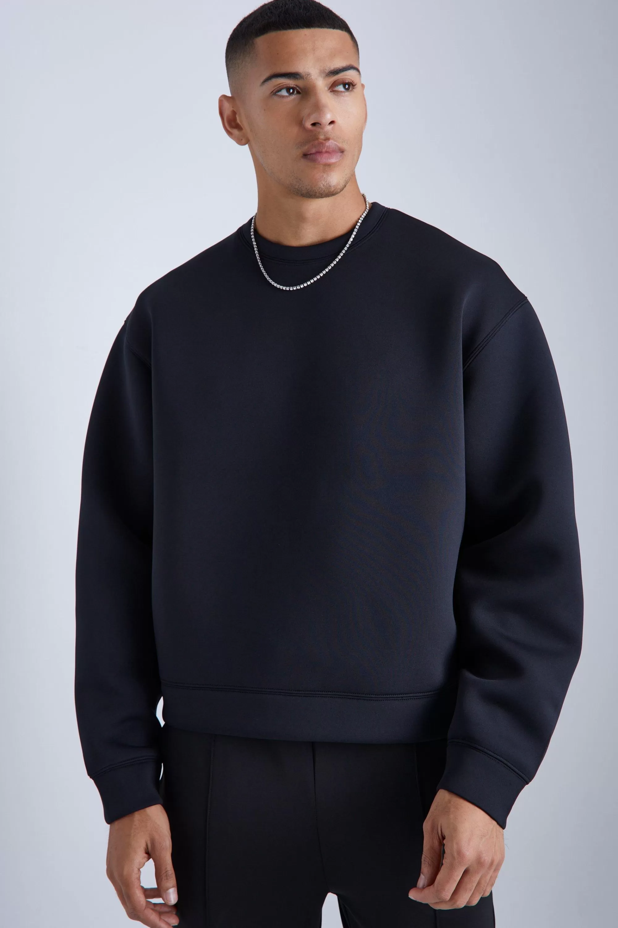boohooMAN Oversized Boxy Bonded Scuba Sweatshirt | UK