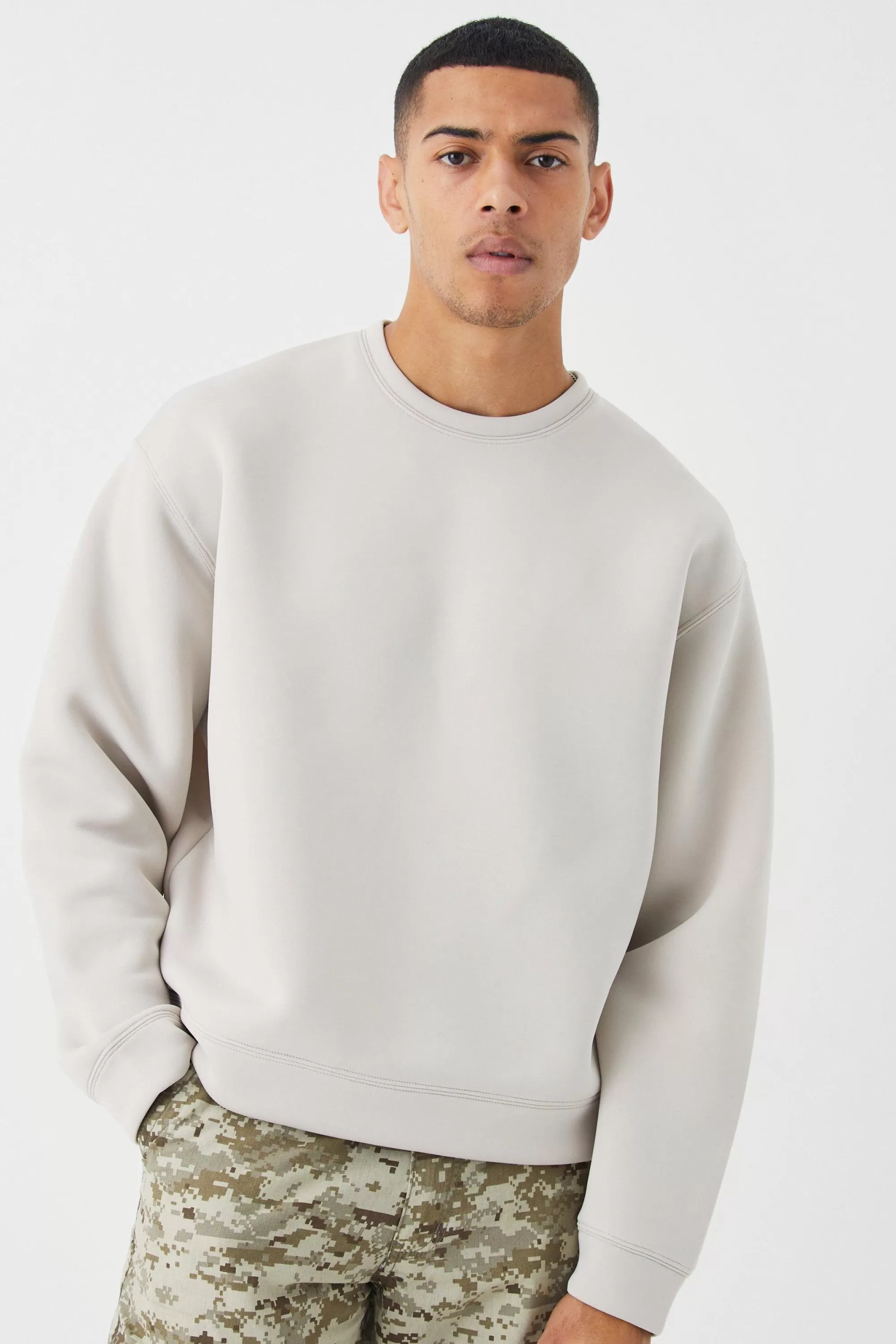 boohooMAN Oversized Boxy Bonded Scuba Sweatshirt | UK