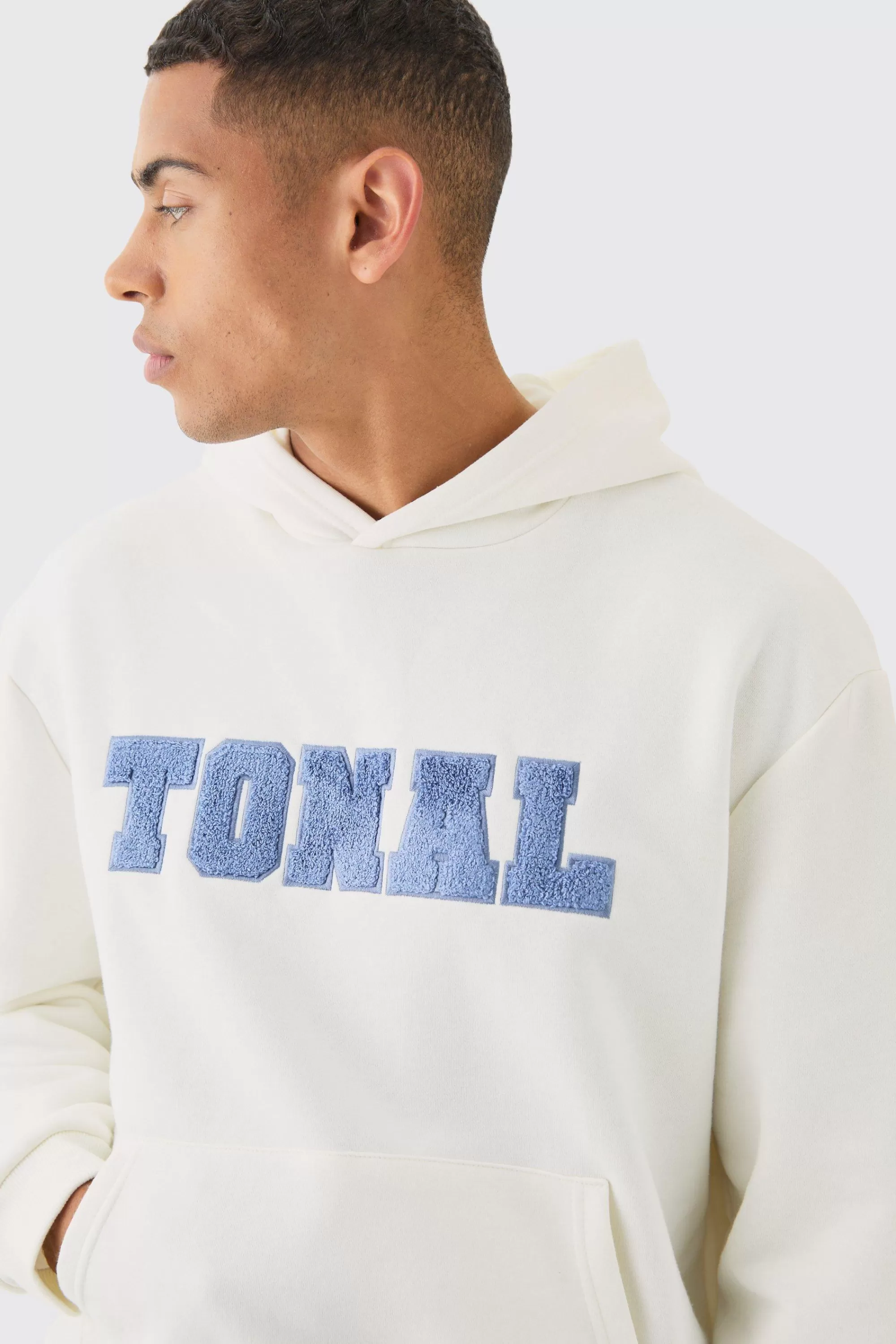 boohooMAN Oversized Boxy Borg Applique Hoodie | UK