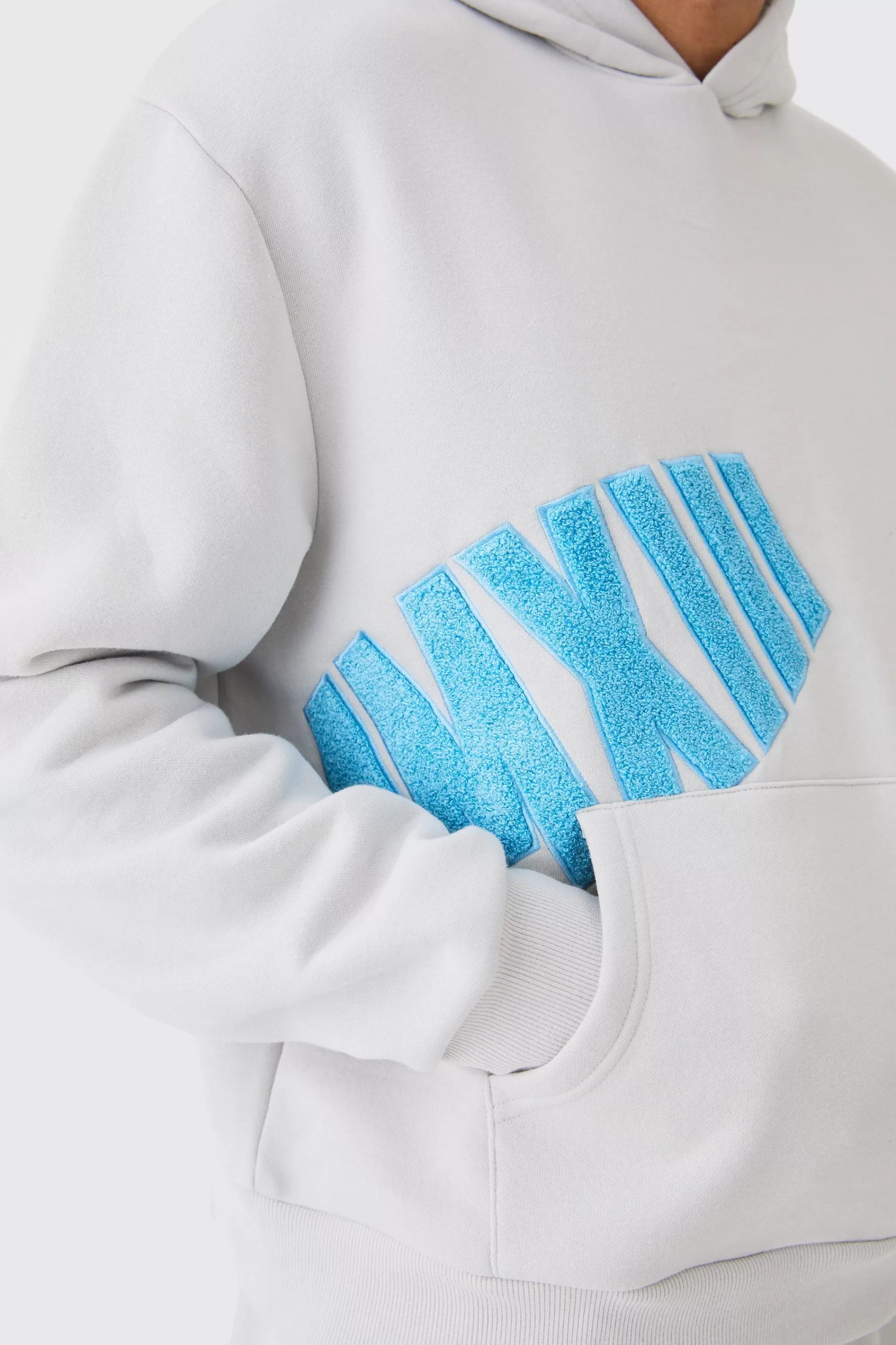 boohooMAN Oversized Boxy Borg Applique Hoodie | UK