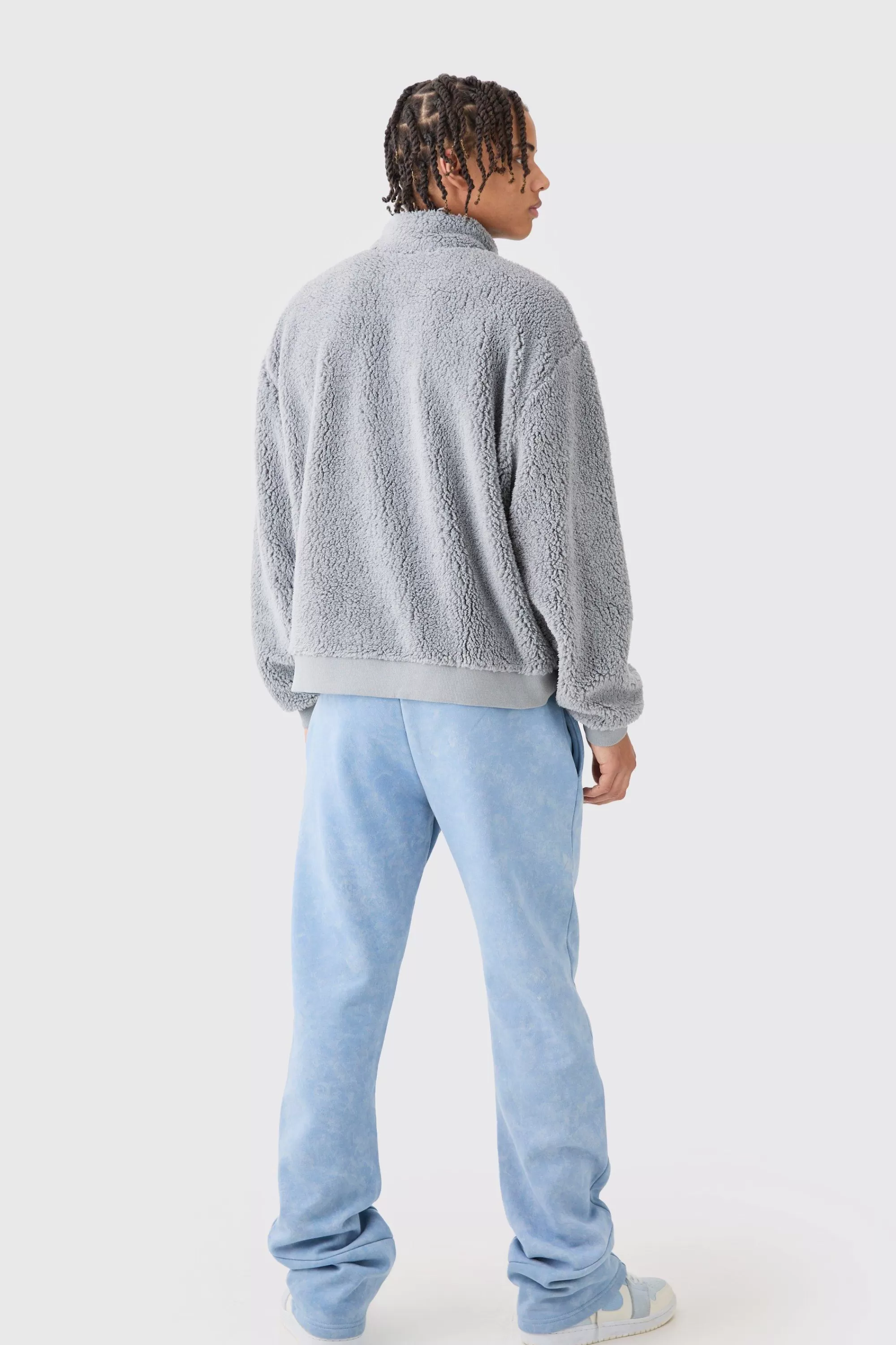 boohooMAN Oversized Boxy Borg Funnel Neck Sweatshirt | UK