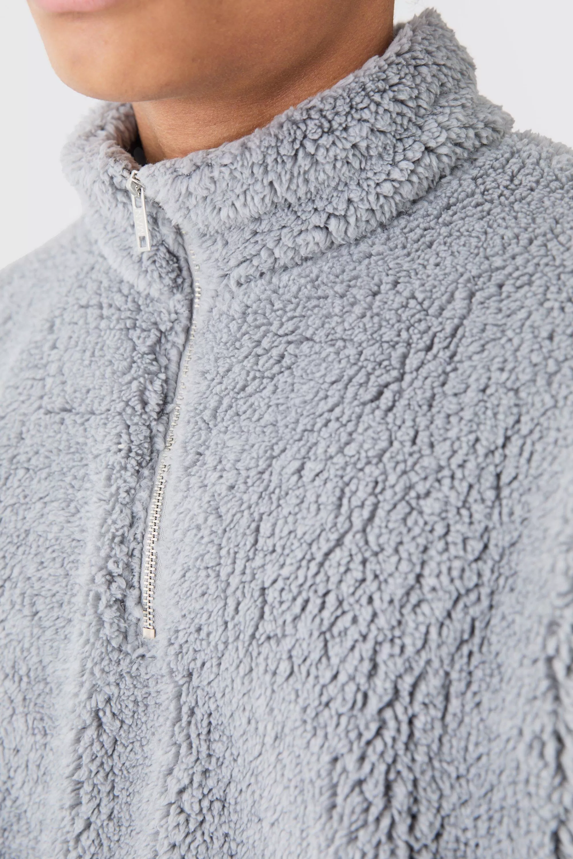 boohooMAN Oversized Boxy Borg Funnel Neck Sweatshirt | UK