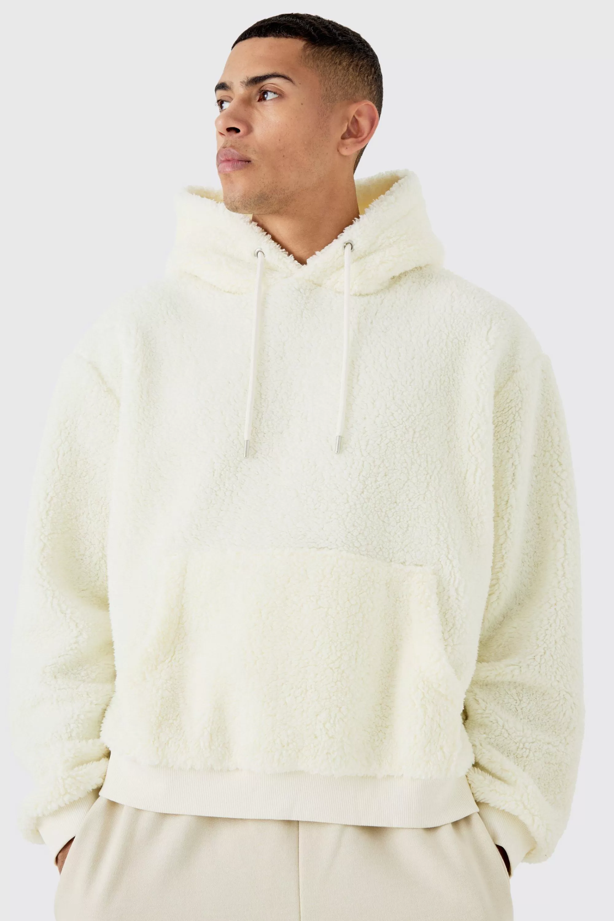 boohooMAN Oversized Boxy Borg Over The Head Hoodie | UK