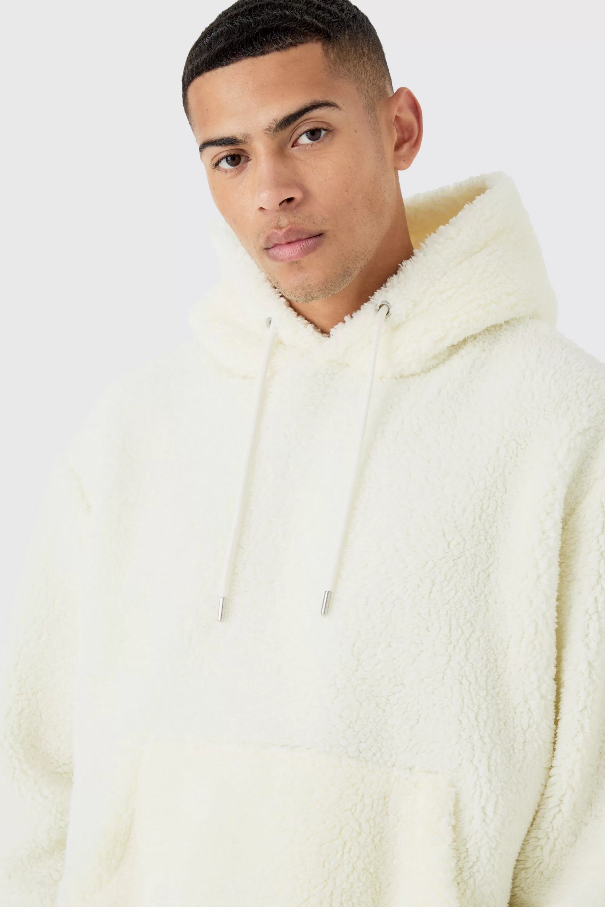 boohooMAN Oversized Boxy Borg Over The Head Hoodie | UK