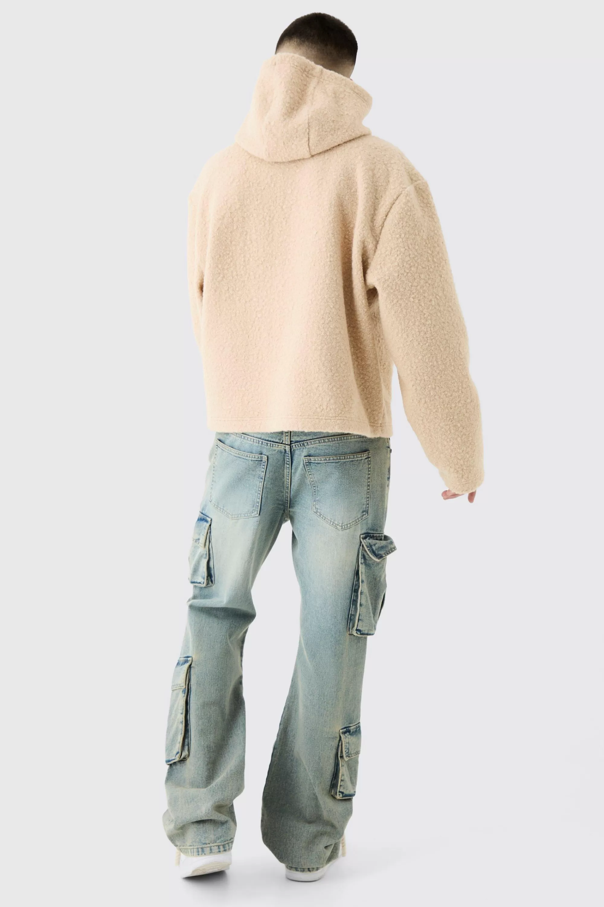 boohooMAN Oversized Boxy Boucle Borg Hoodie | UK