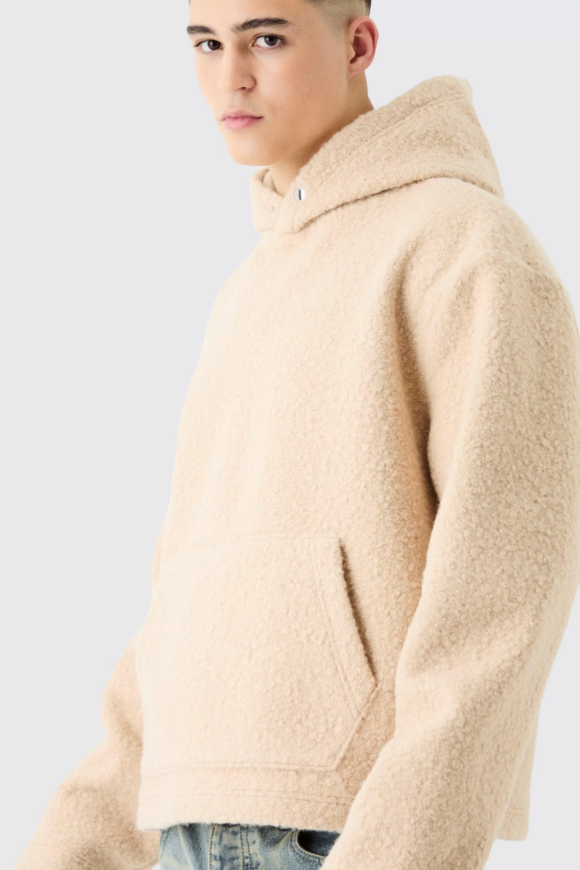 boohooMAN Oversized Boxy Boucle Borg Hoodie | UK