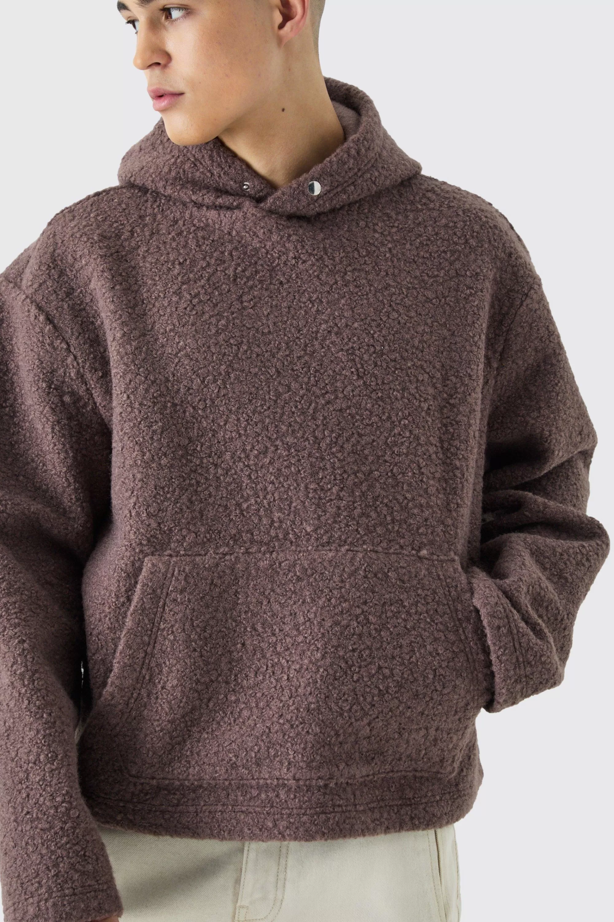 boohooMAN Oversized Boxy Boucle Borg Hoodie | UK