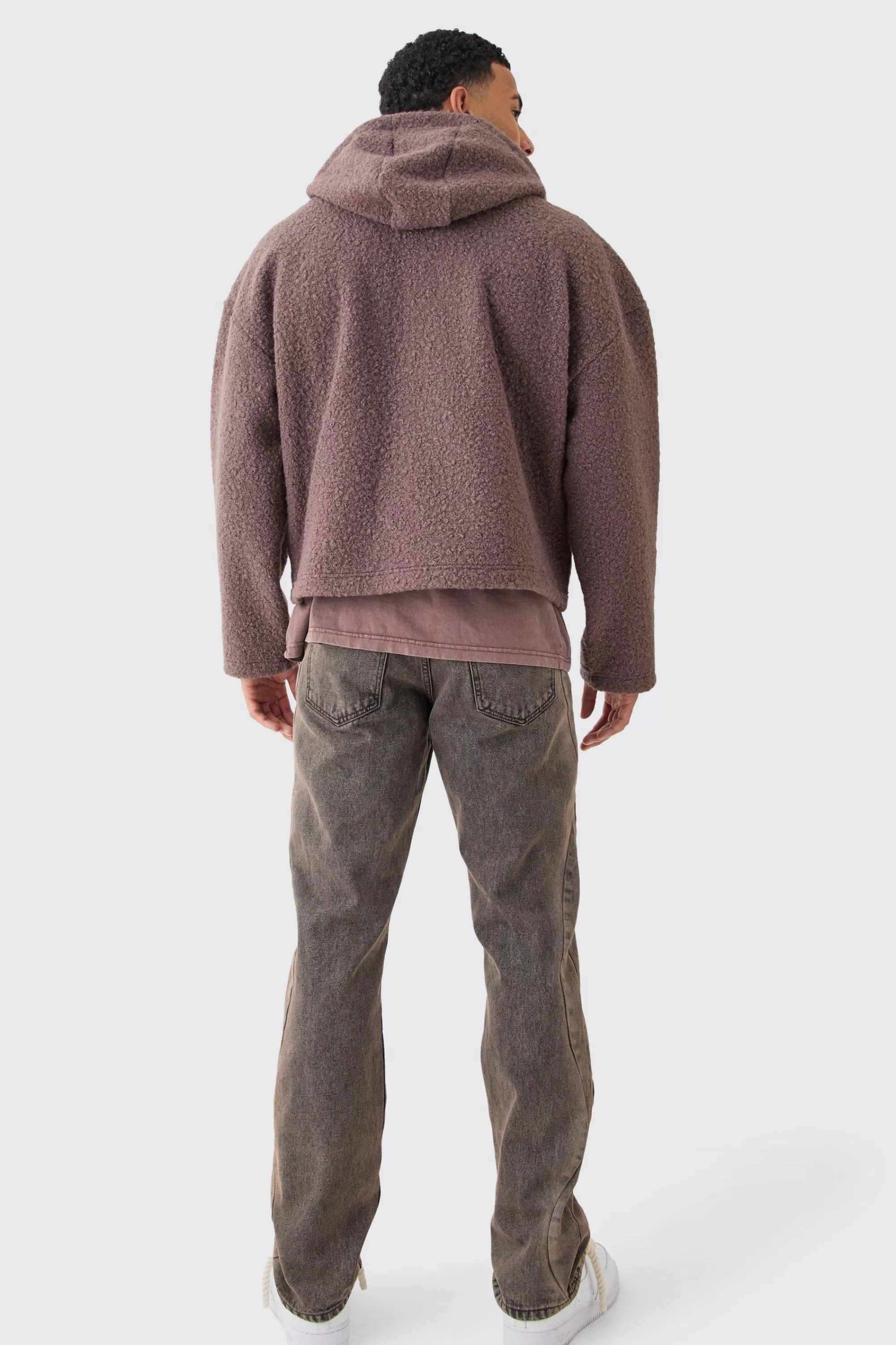 boohooMAN Oversized Boxy Boucle Borg Zip Thru Cargo Hoodie | UK