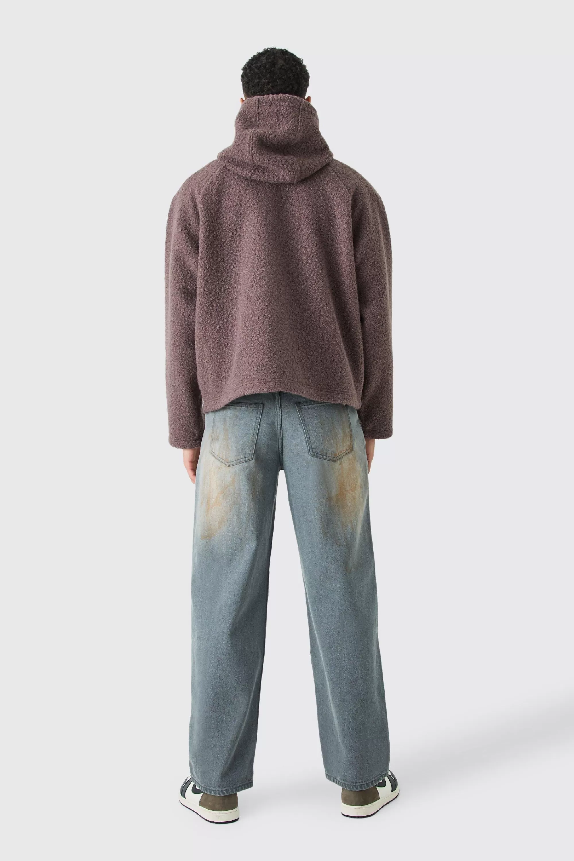 boohooMAN Oversized Boxy Boucle Borg Zip Thru Hoodie | UK