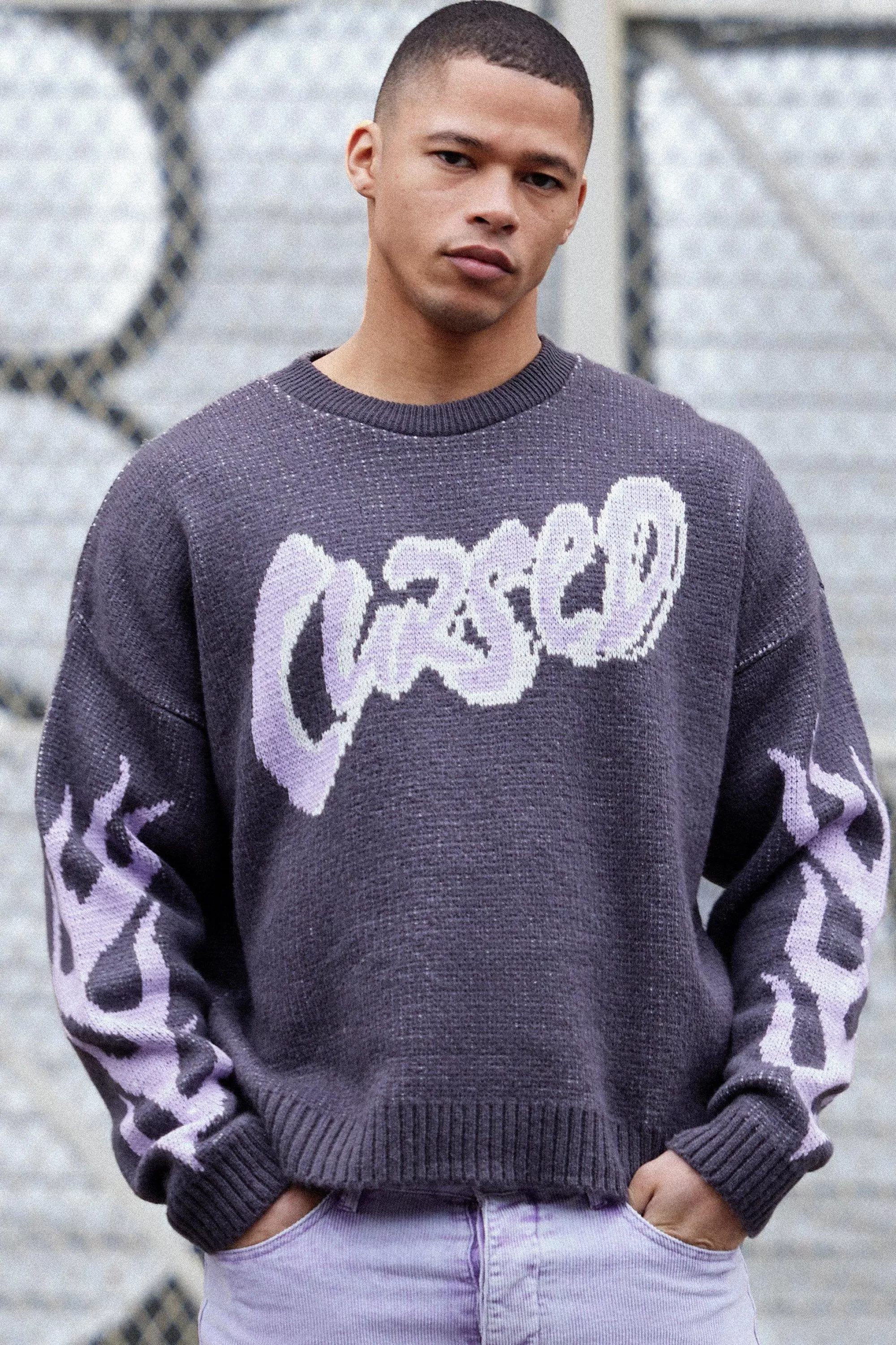 boohooMAN Oversized Boxy Brushed Graphic Knitted Jumper | UK