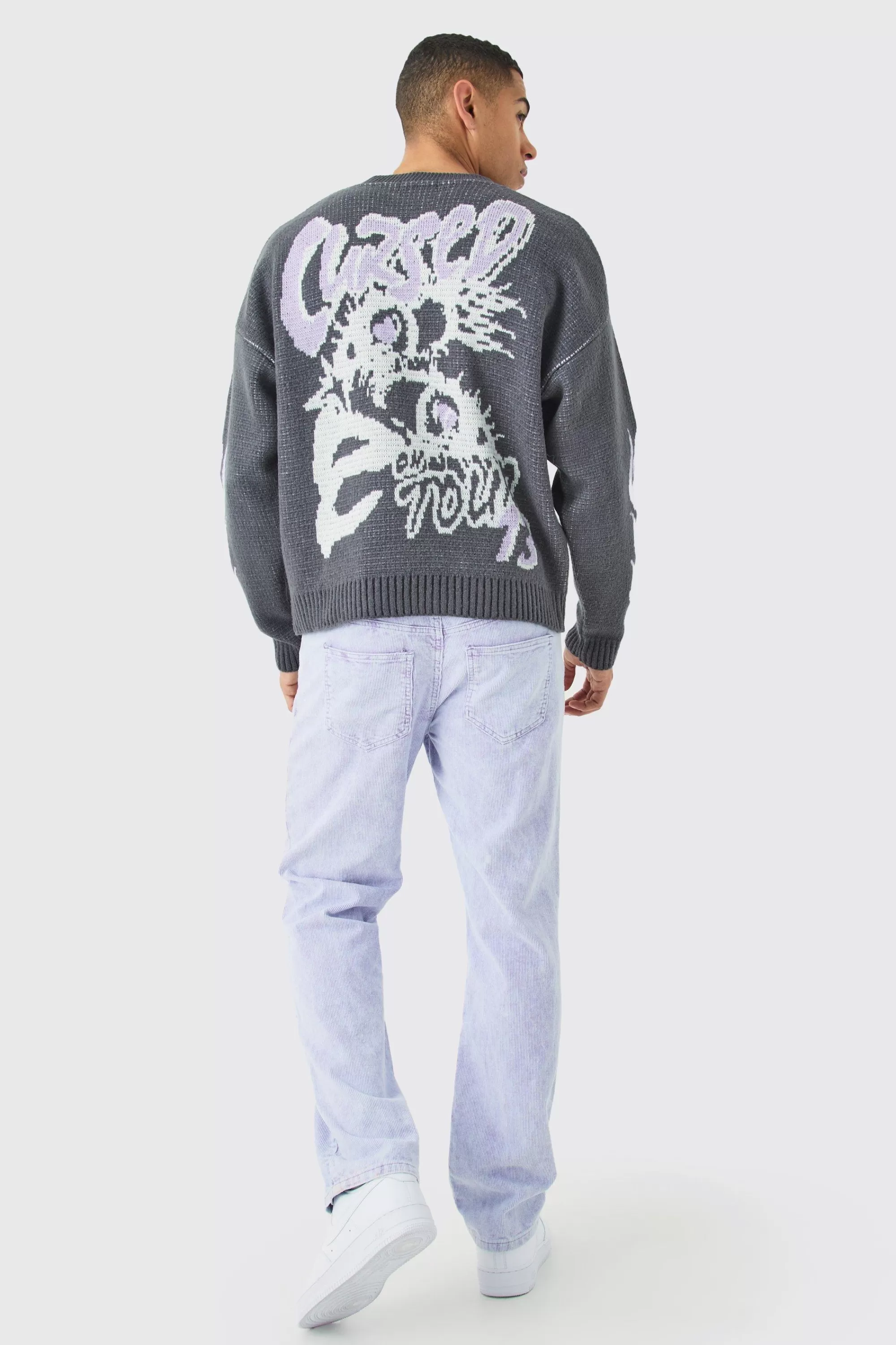 boohooMAN Oversized Boxy Brushed Graphic Knitted Jumper | UK
