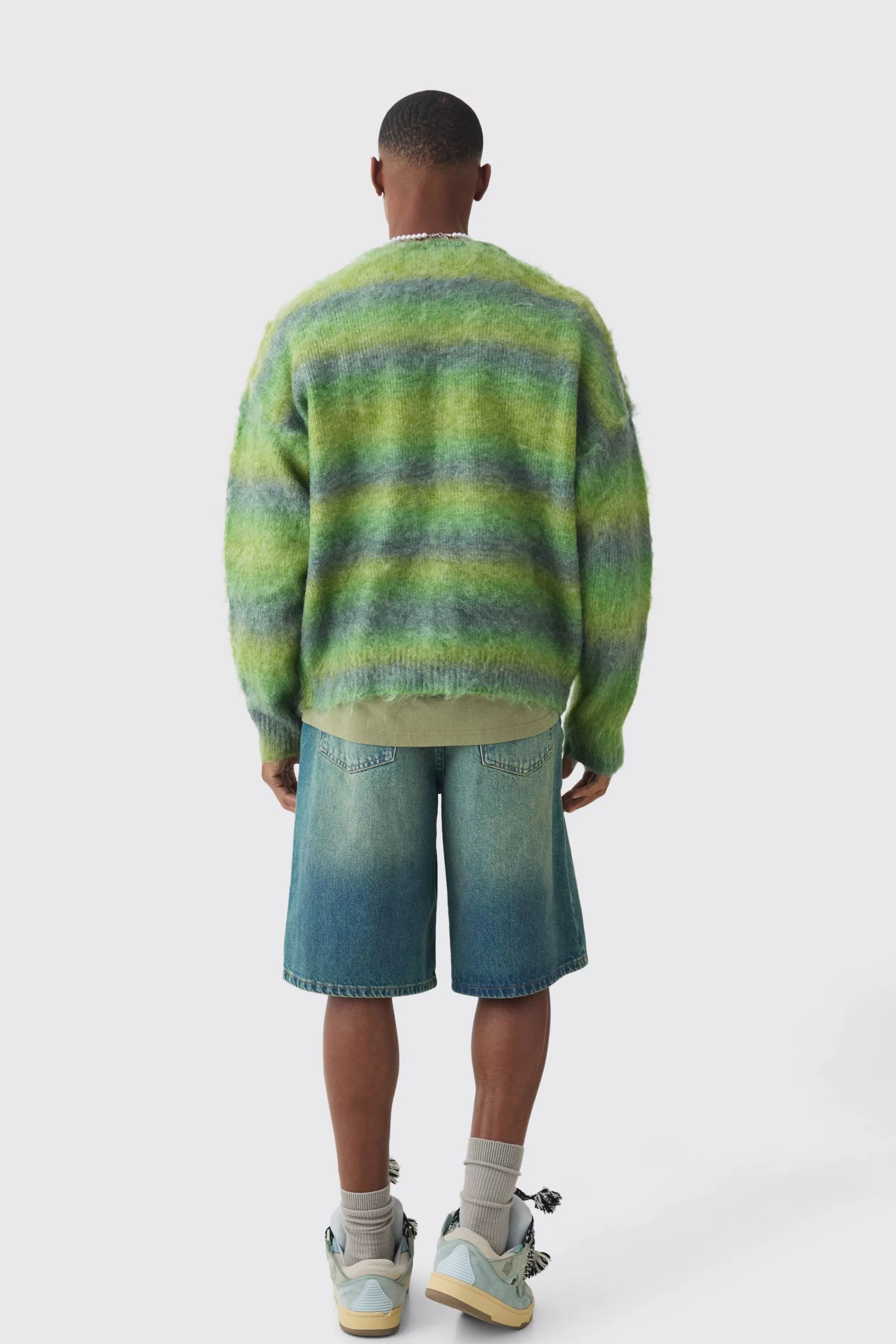 boohooMAN Oversized Boxy Brushed Stripe Knitted Cardigan | UK