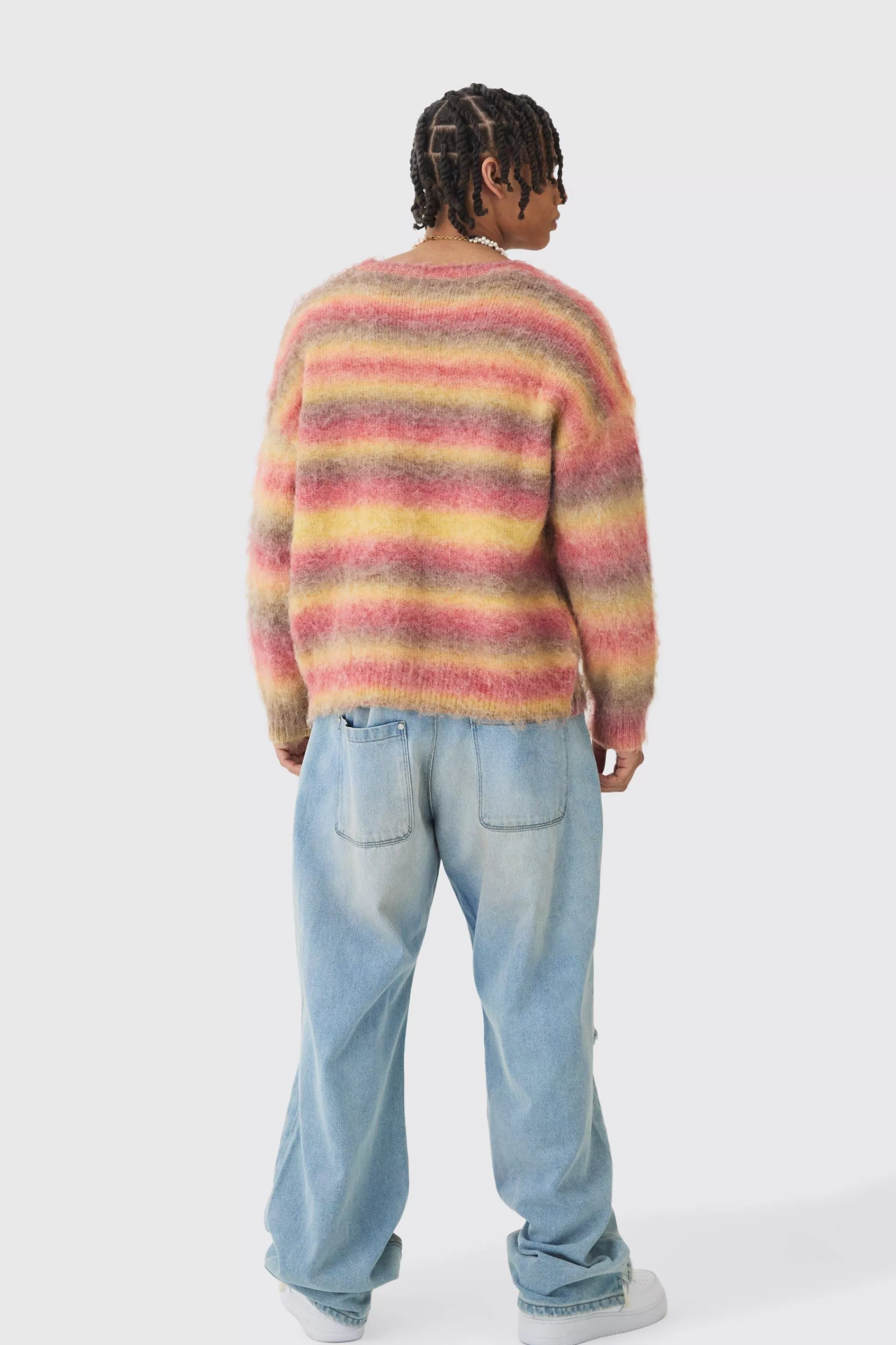 boohooMAN Oversized Boxy Brushed Stripe Knitted Jumper | UK