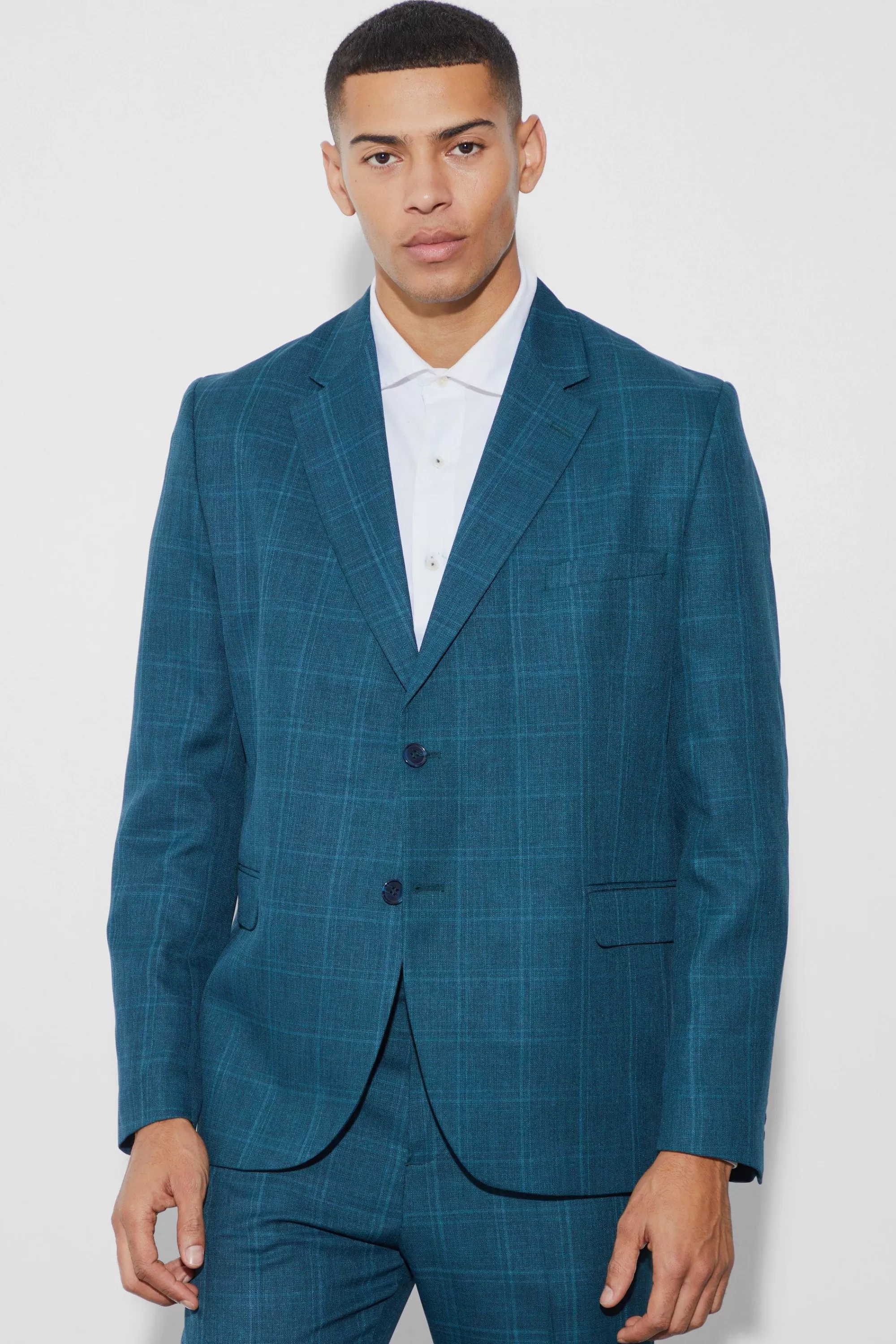 boohooMAN Oversized Boxy Check Fabric Interest Blazer | UK