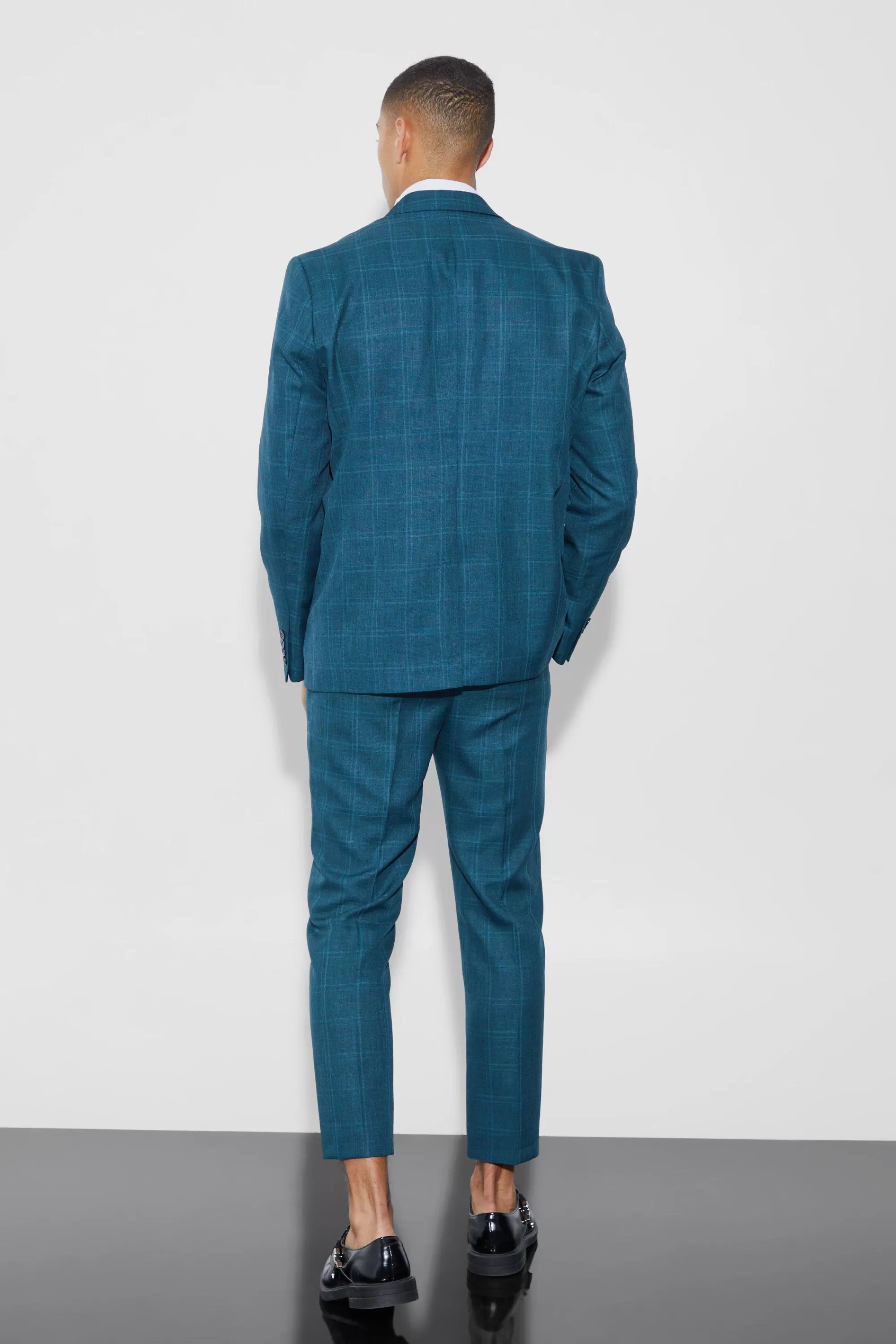 boohooMAN Oversized Boxy Check Fabric Interest Blazer | UK