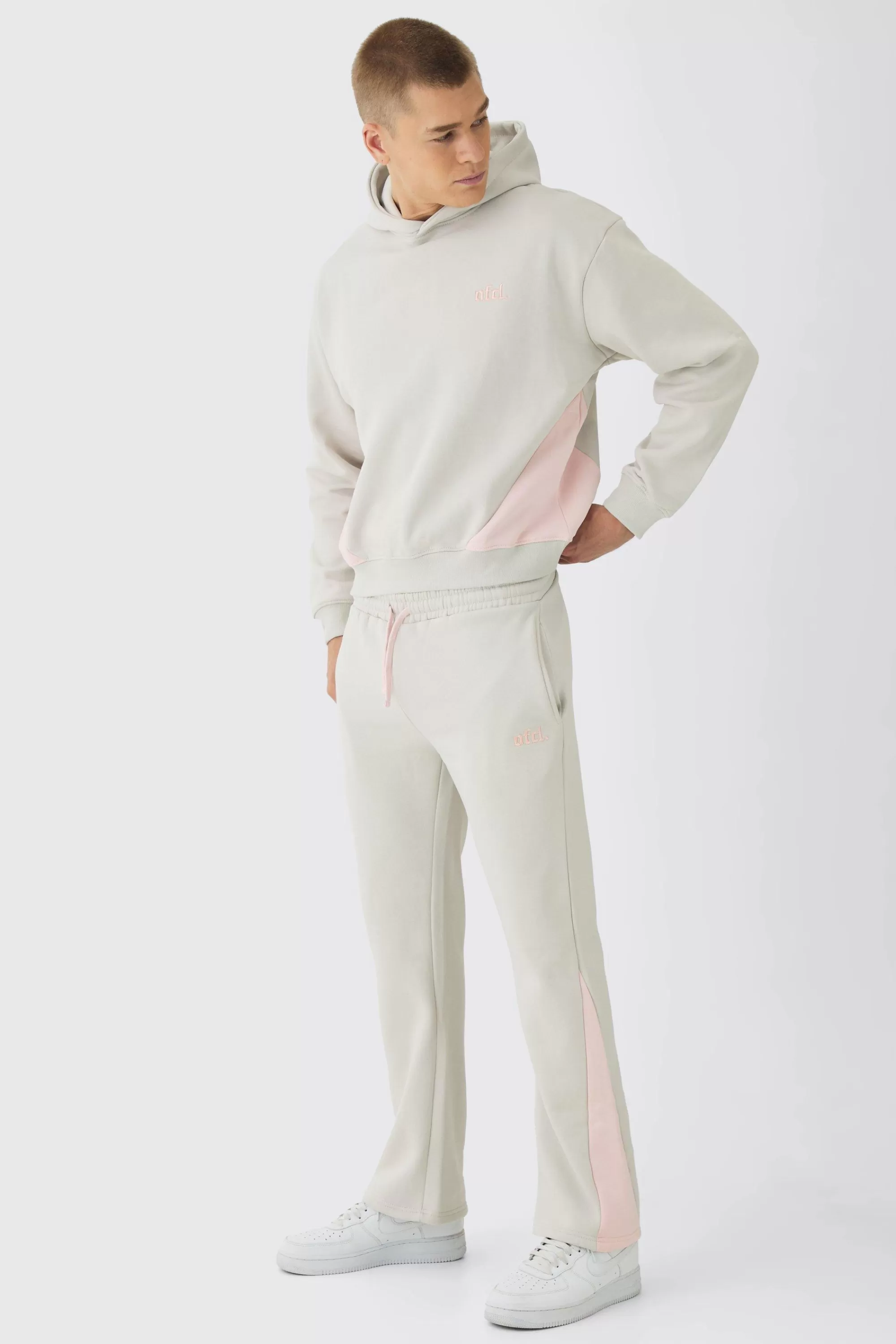 boohooMAN Oversized Boxy Colour Block Gusset Tracksuit | UK