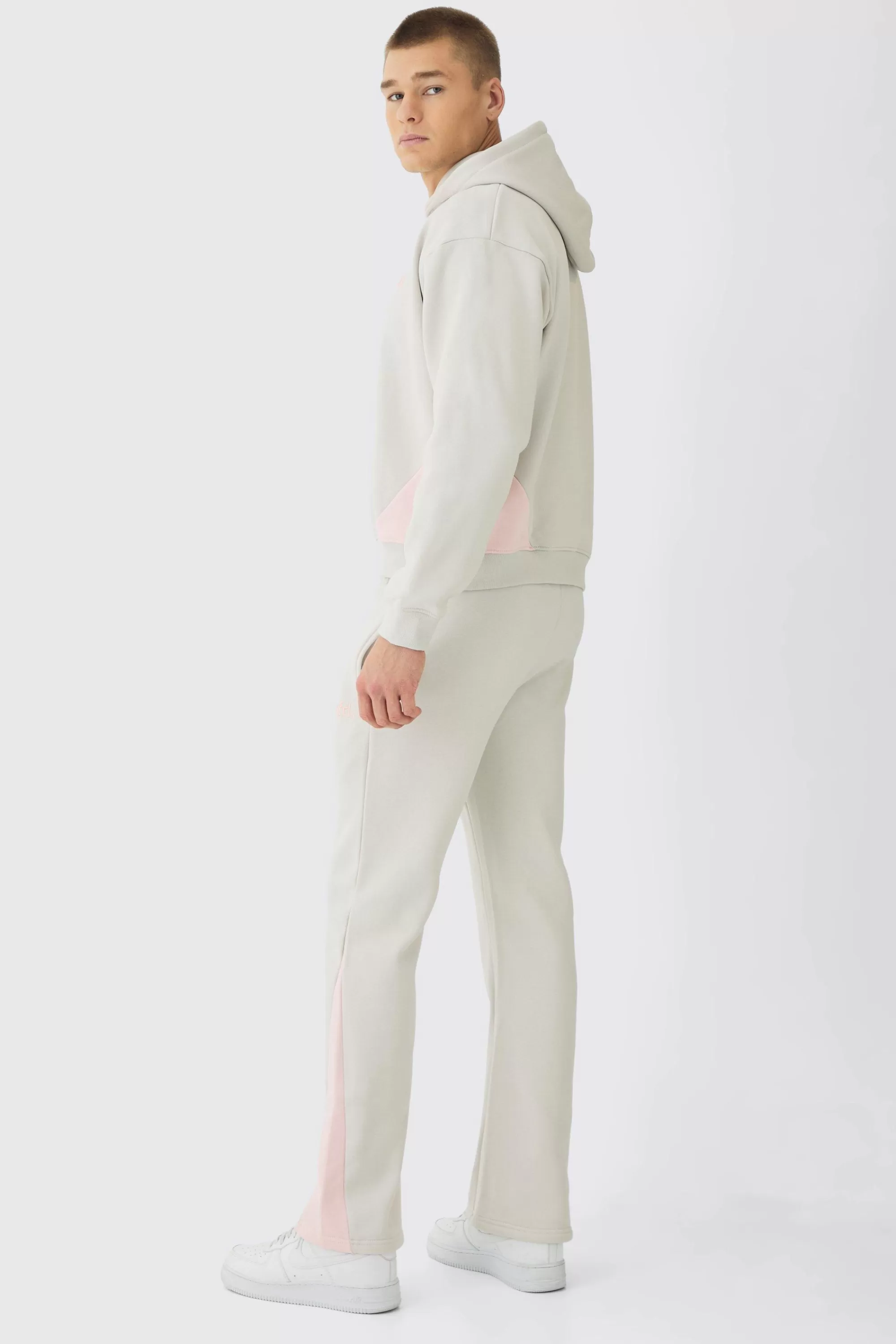 boohooMAN Oversized Boxy Colour Block Gusset Tracksuit | UK