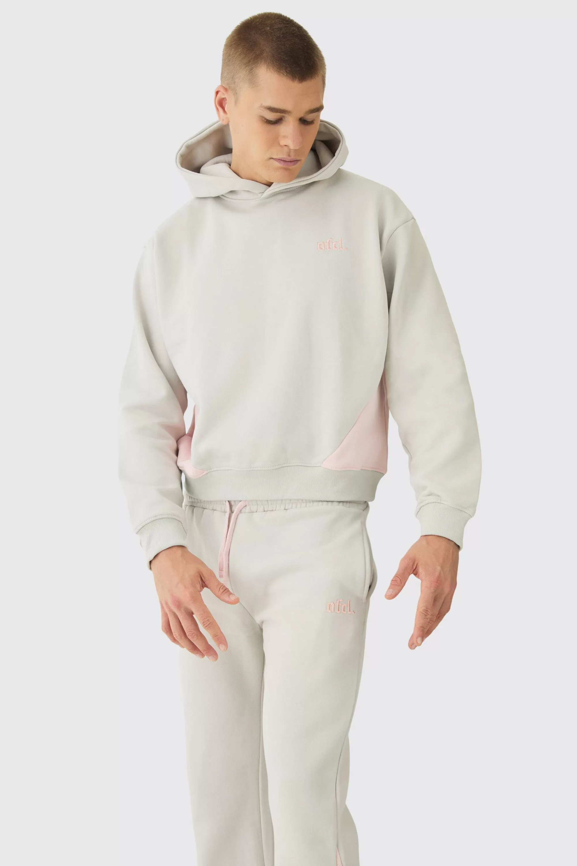 boohooMAN Oversized Boxy Colour Block Gusset Tracksuit | UK
