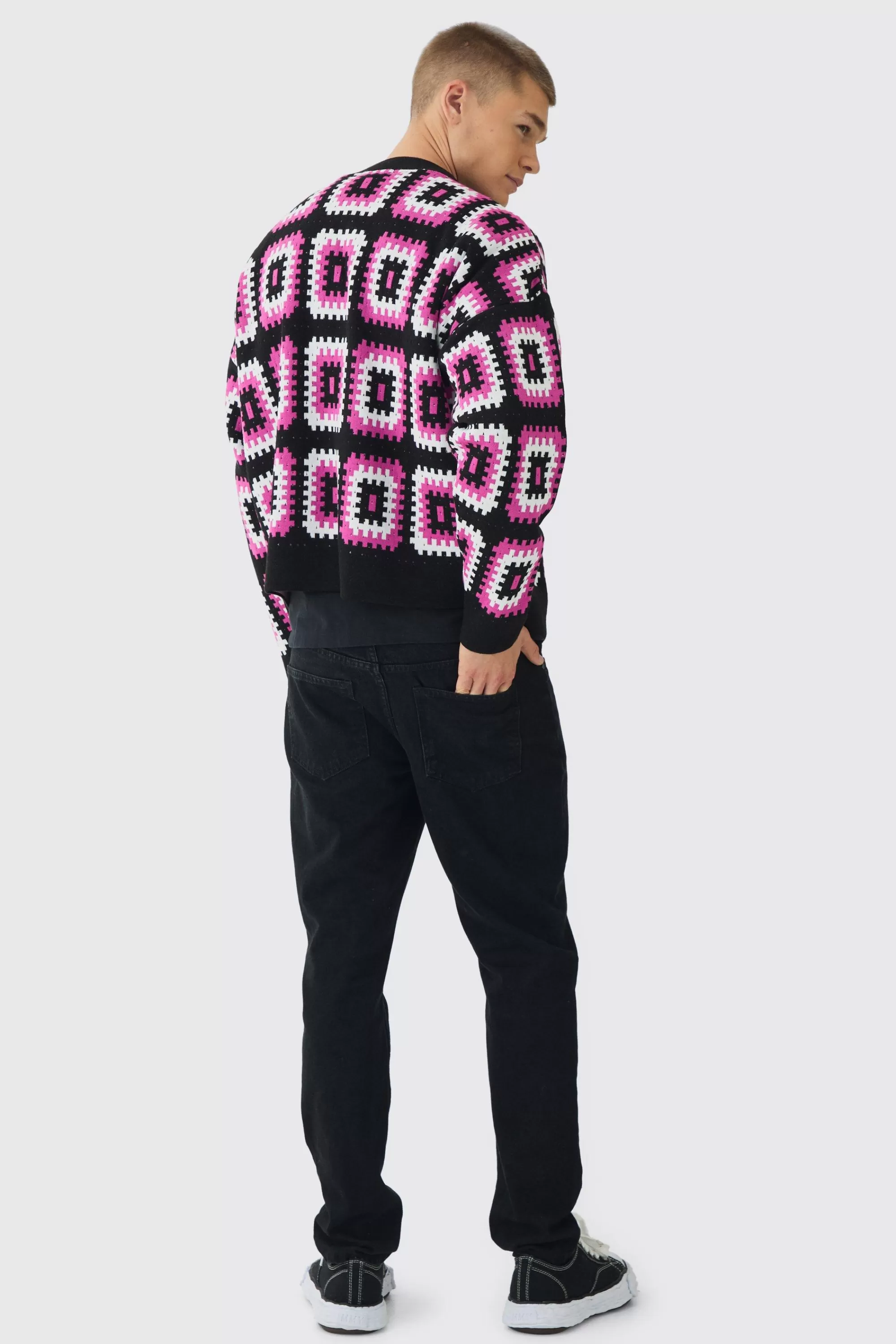 boohooMAN Oversized Boxy Crochet Cardigan | UK