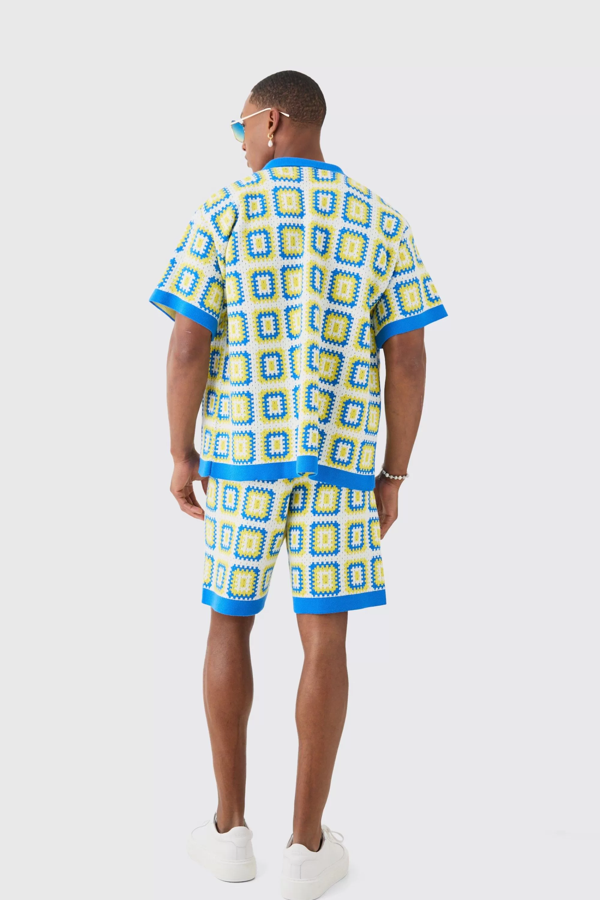 boohooMAN Oversized Boxy Crochet Knitted Shirt | UK