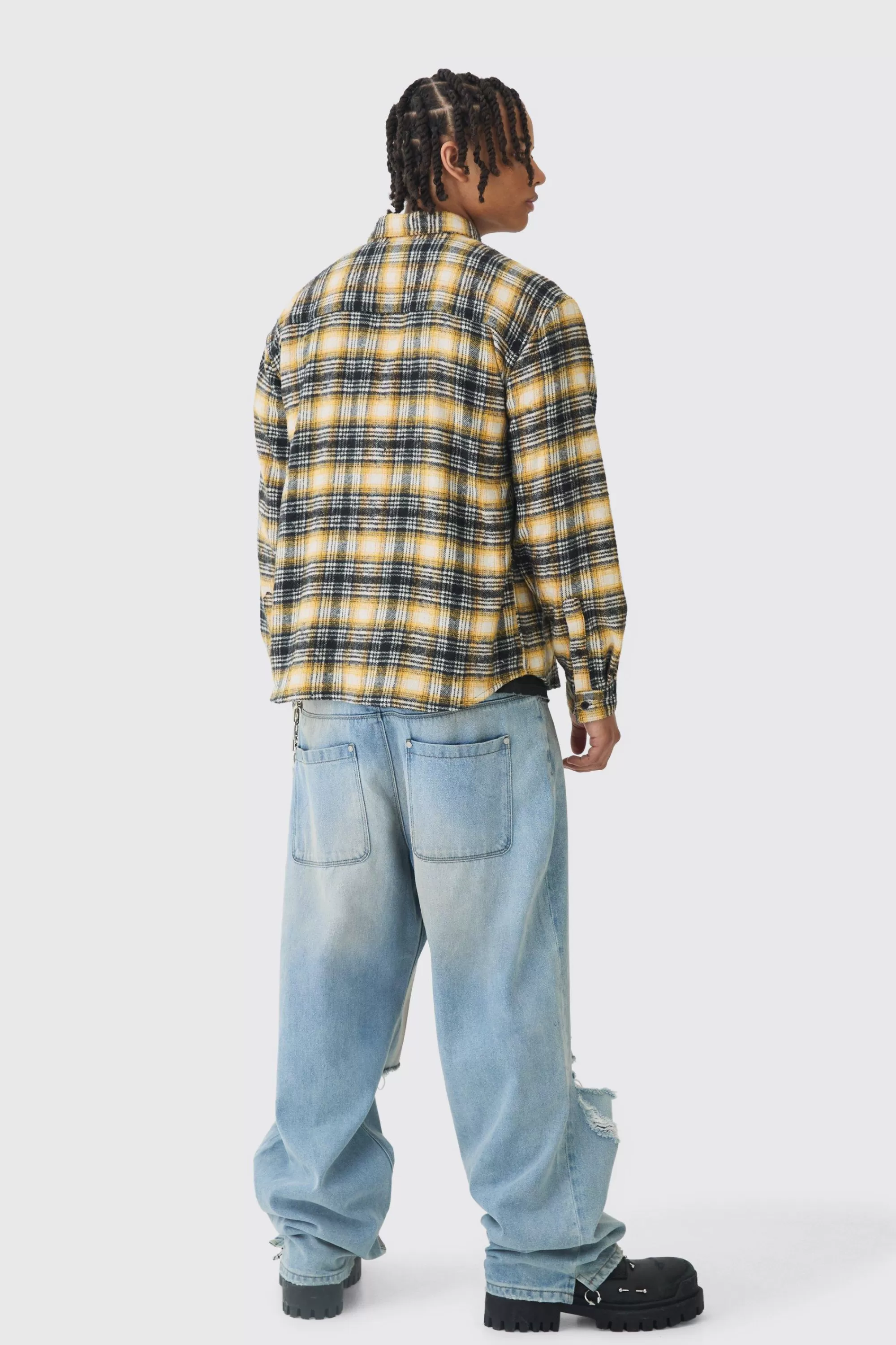 boohooMAN Oversized Boxy Cross Applique Check Shirt | UK