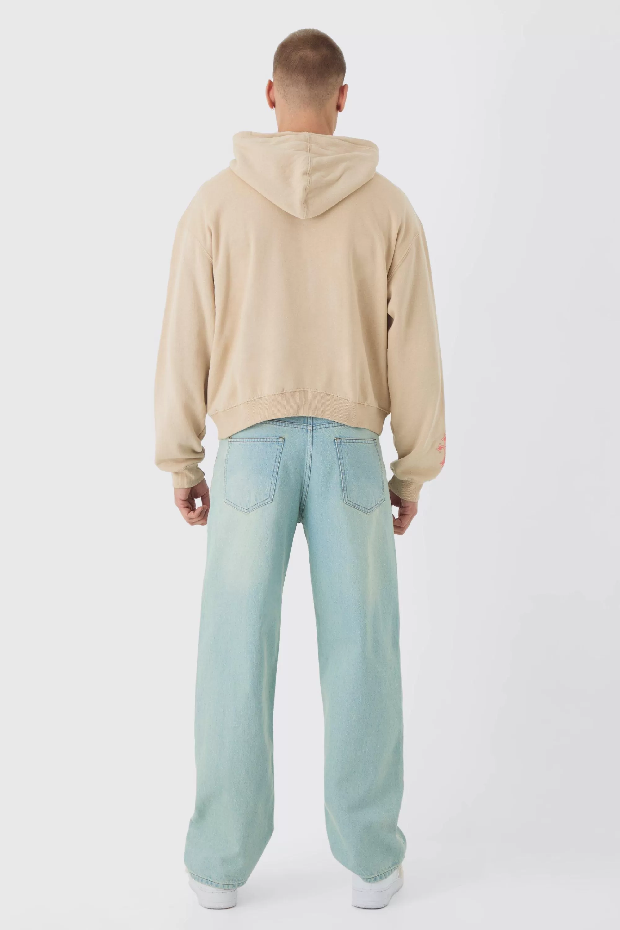 boohooMAN Oversized Boxy Cross Printed Hoodie | UK