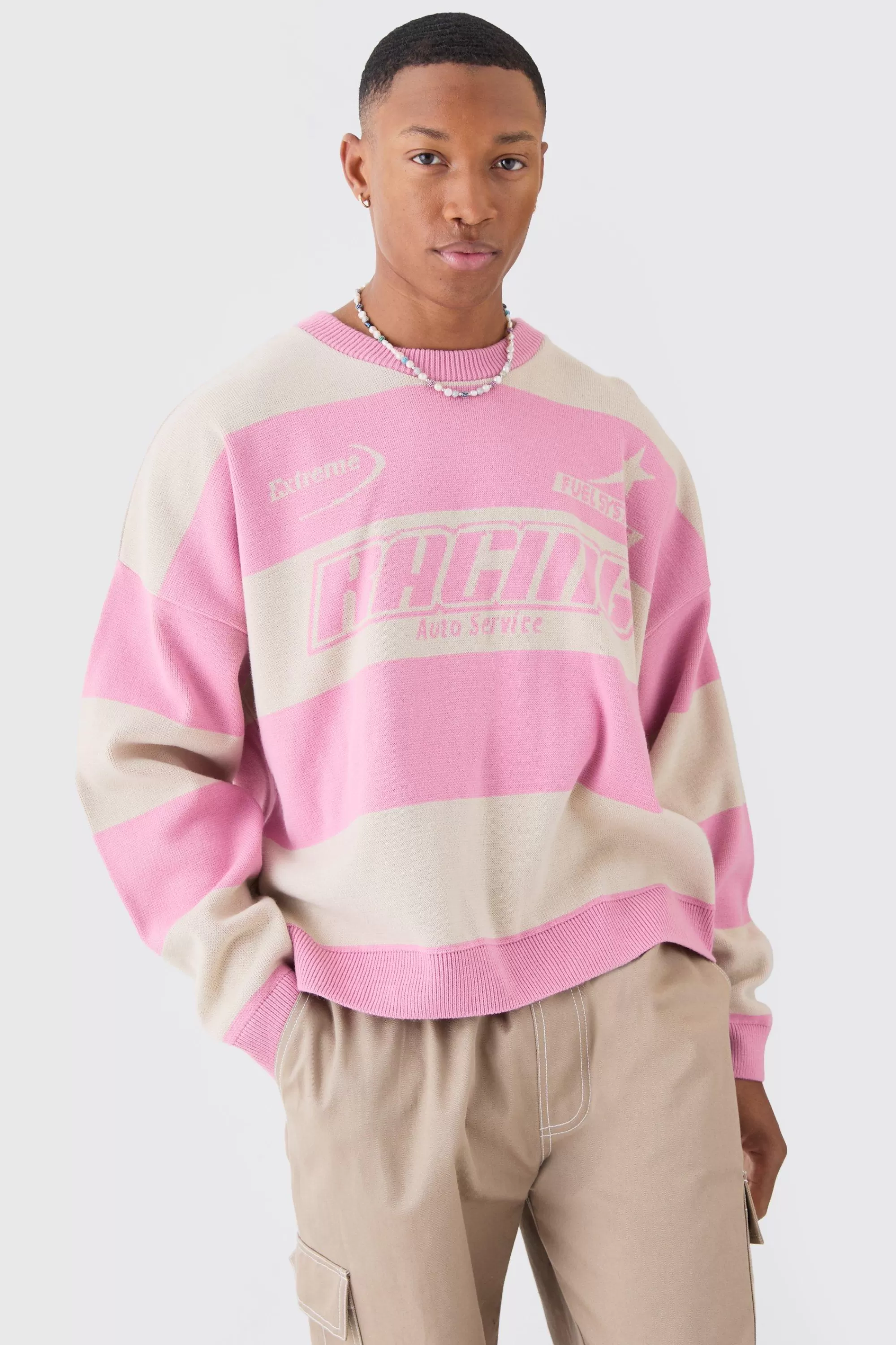 boohooMAN Oversized Boxy Drop Shoulder Moto Knit Jumper | UK