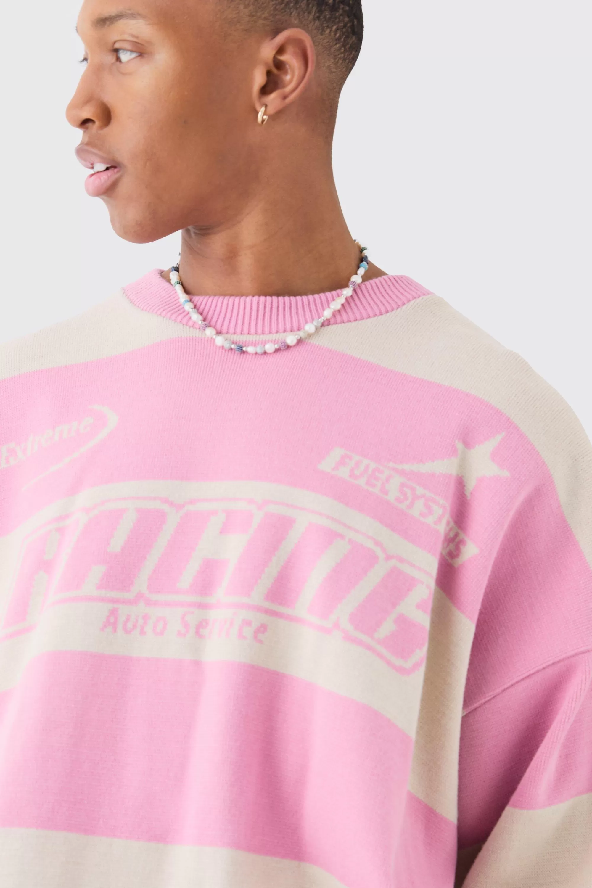boohooMAN Oversized Boxy Drop Shoulder Moto Knit Jumper | UK