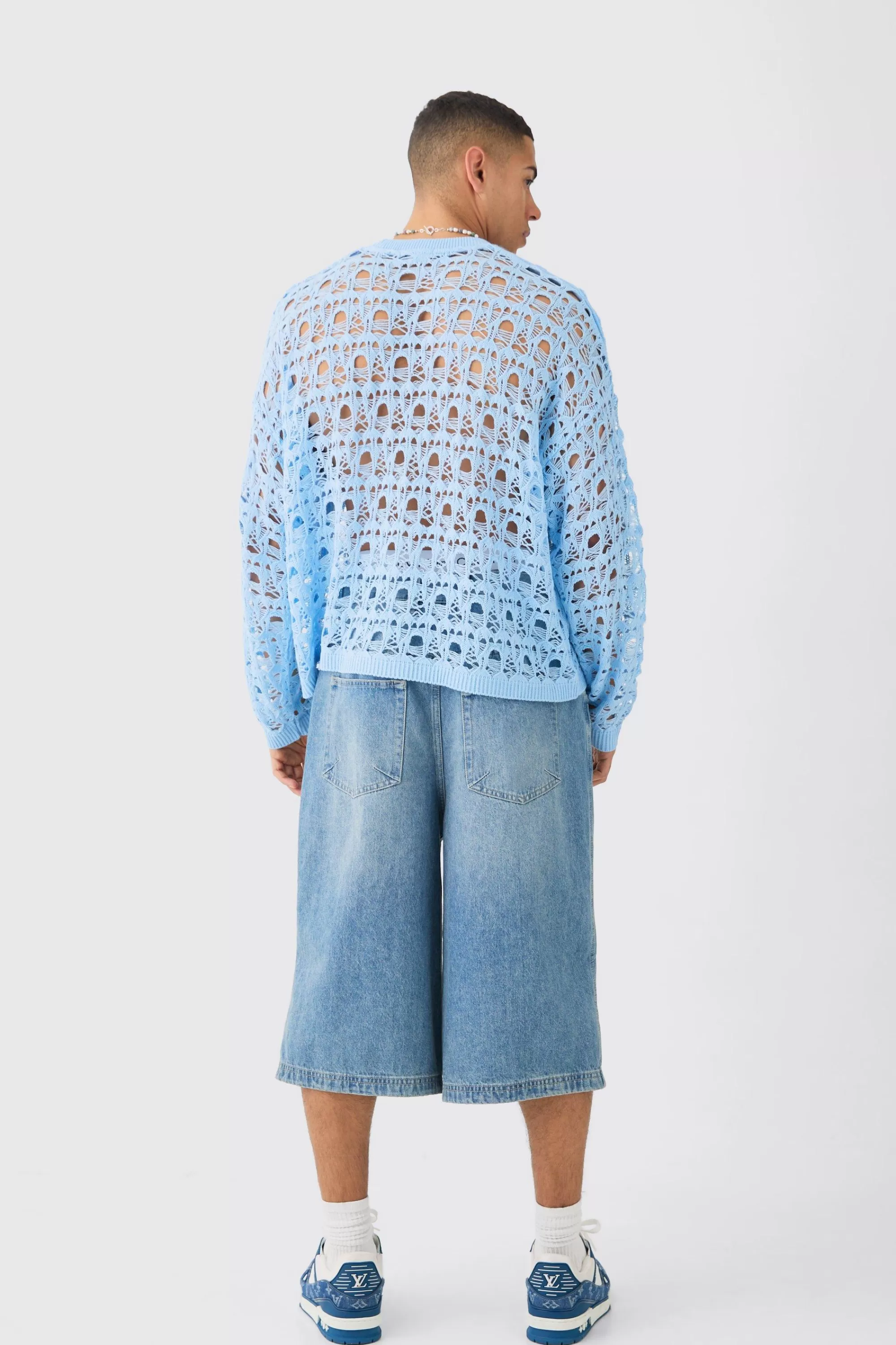 boohooMAN Oversized Boxy Drop Shoulder Open Knit Jumper In | UK