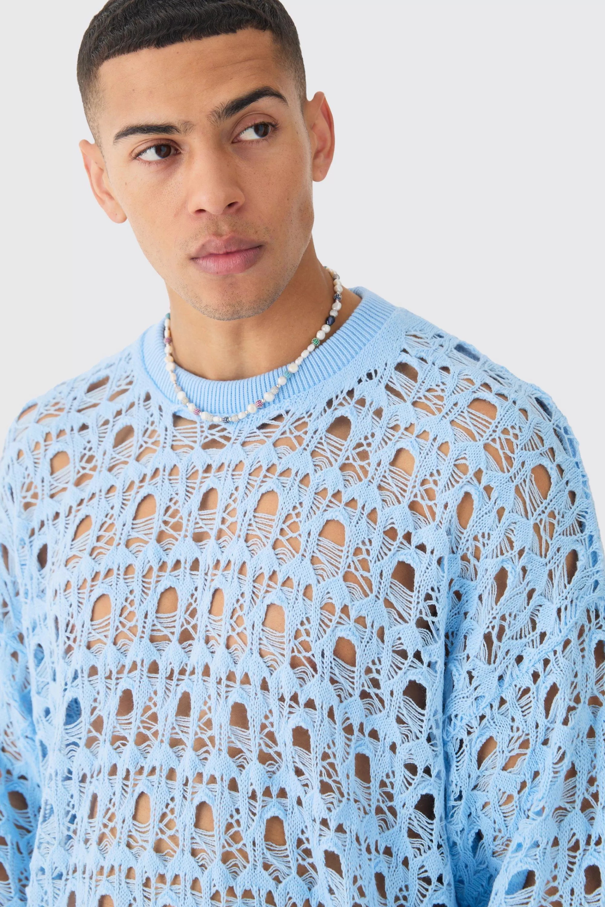 boohooMAN Oversized Boxy Drop Shoulder Open Knit Jumper In | UK