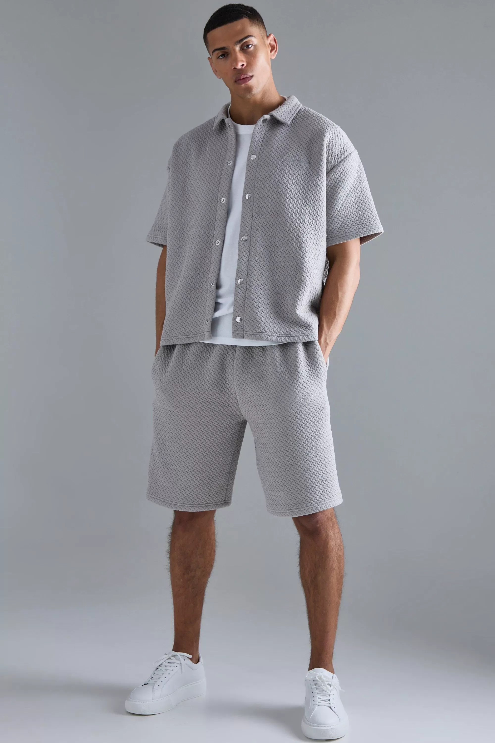 boohooMAN Oversized Boxy Embroidered Polo And Short Set | UK