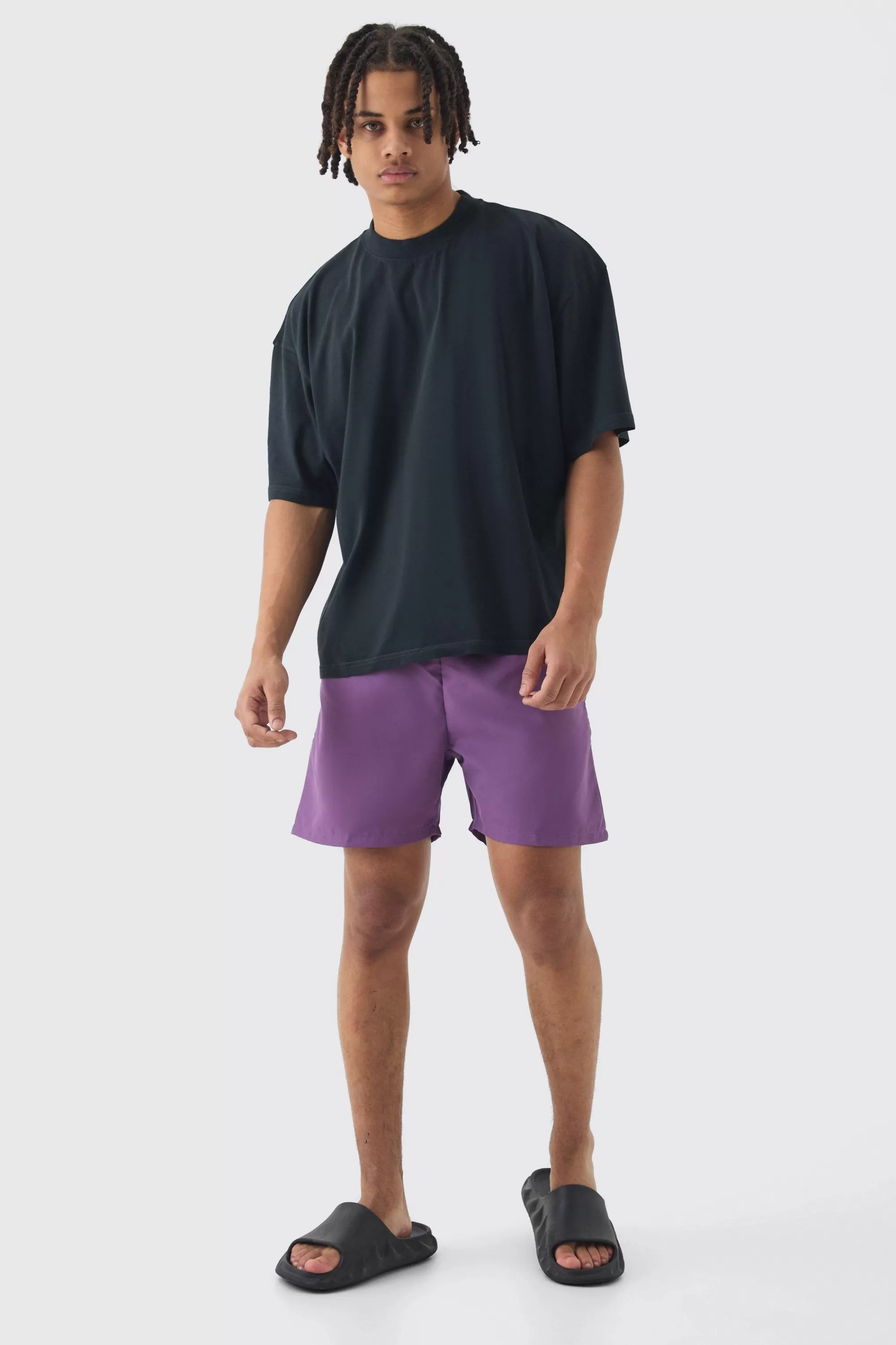 boohooMAN Oversized Boxy Extended Neck Bird Graphic T-shirt & Swim Set | UK