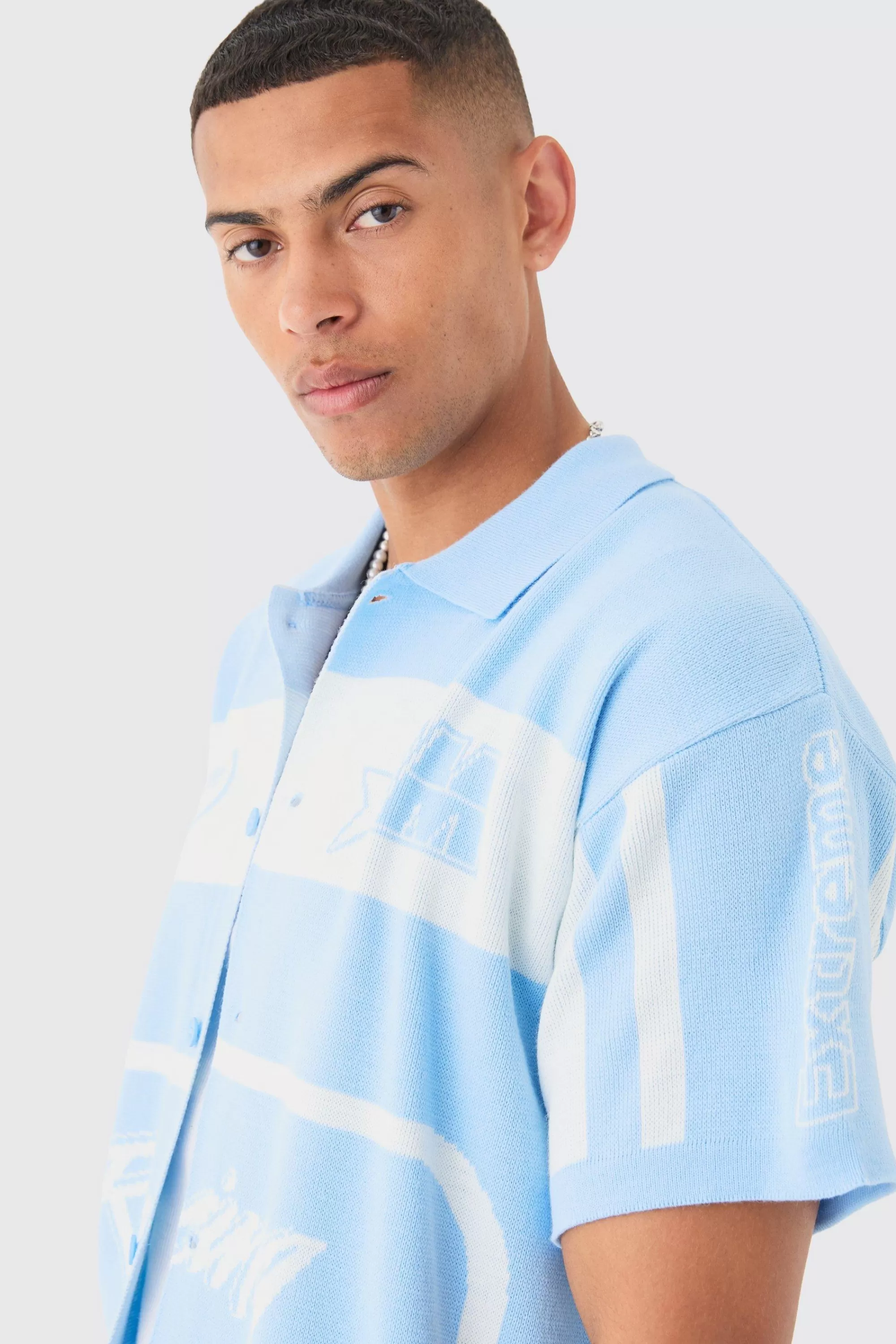 boohooMAN Oversized Boxy Fit Knitted Moto Shirt | UK