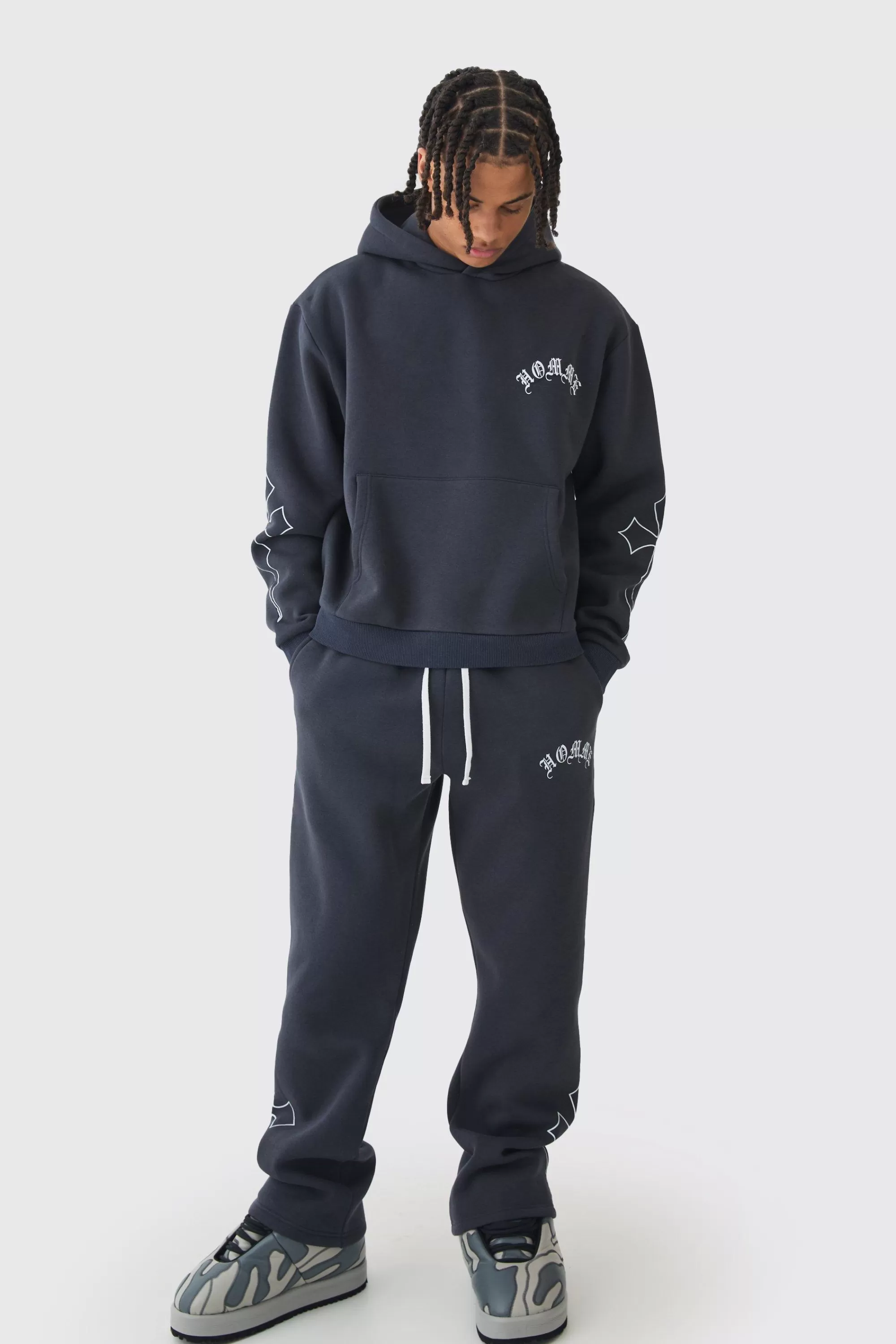 boohooMAN Oversized Boxy Gothic Homme Cross Tracksuit | UK