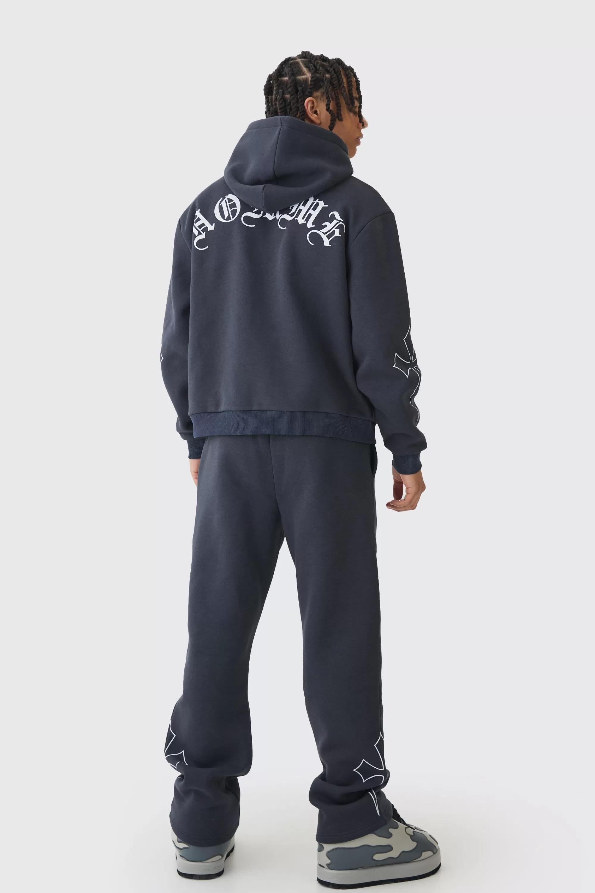 boohooMAN Oversized Boxy Gothic Homme Cross Tracksuit | UK