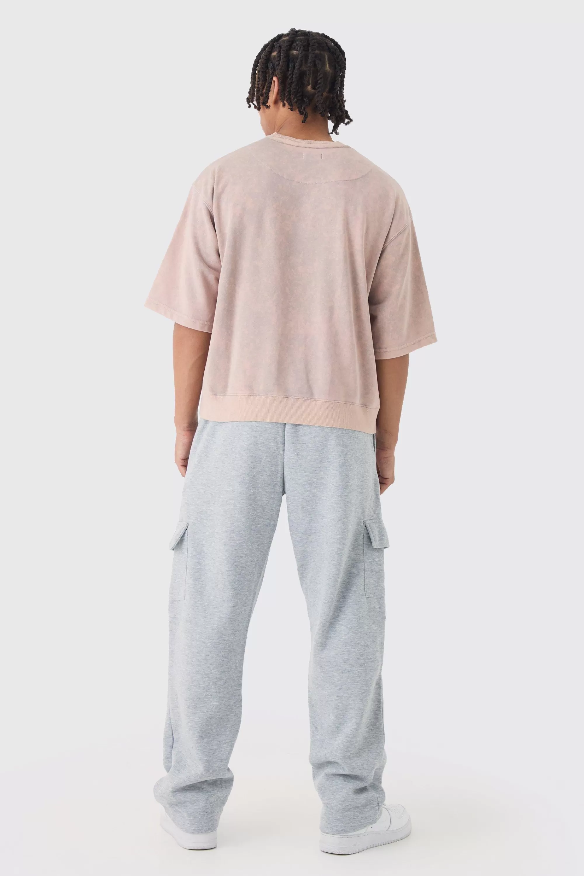 boohooMAN Oversized Boxy Half Sleeve Acid Washed Sweatshirt | UK