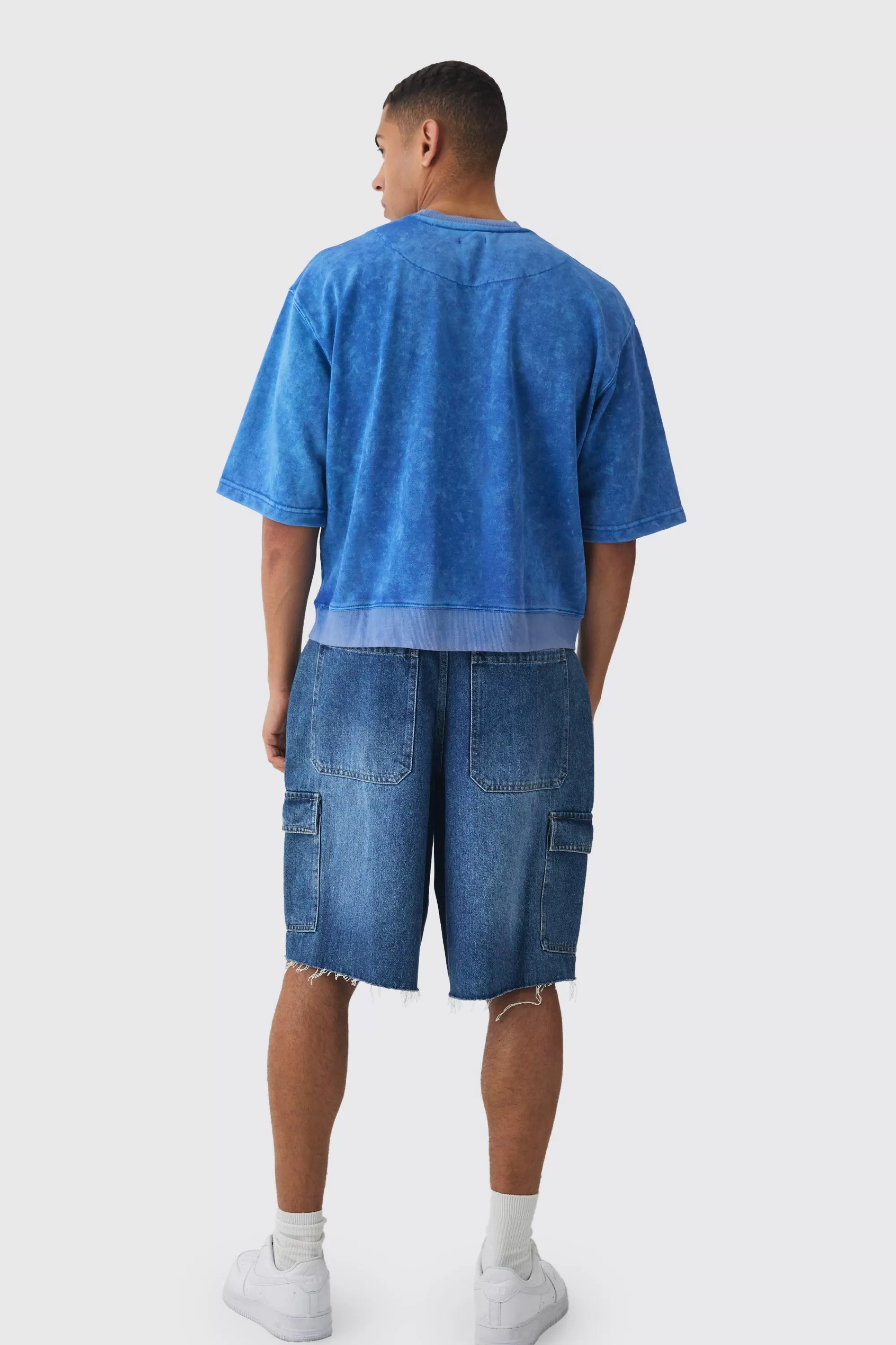 boohooMAN Oversized Boxy Half Sleeve Acid Washed Sweatshirt | UK