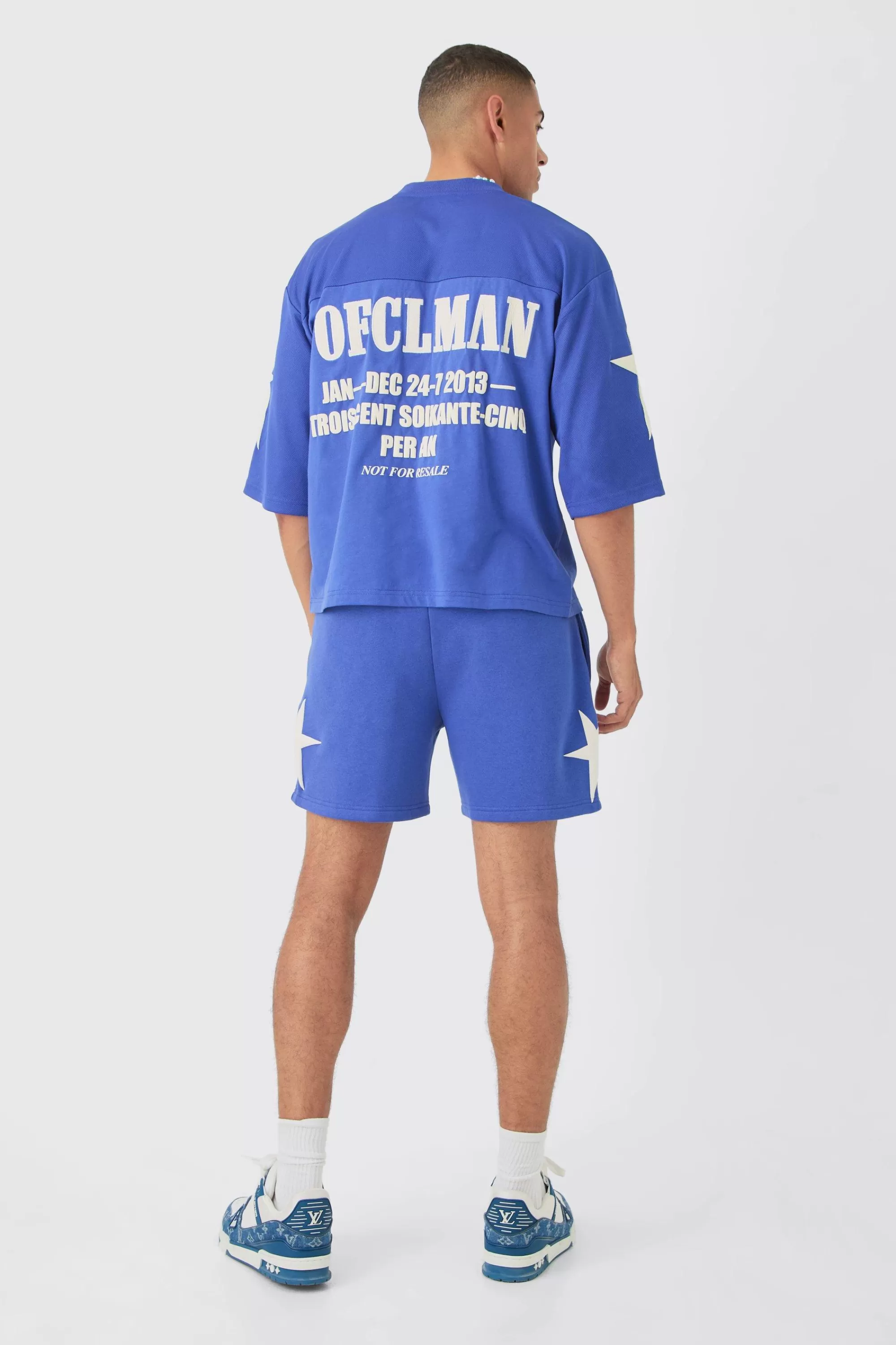 boohooMAN Oversized Boxy Half Sleeve Applique Moto T-shirt & Short Set | UK