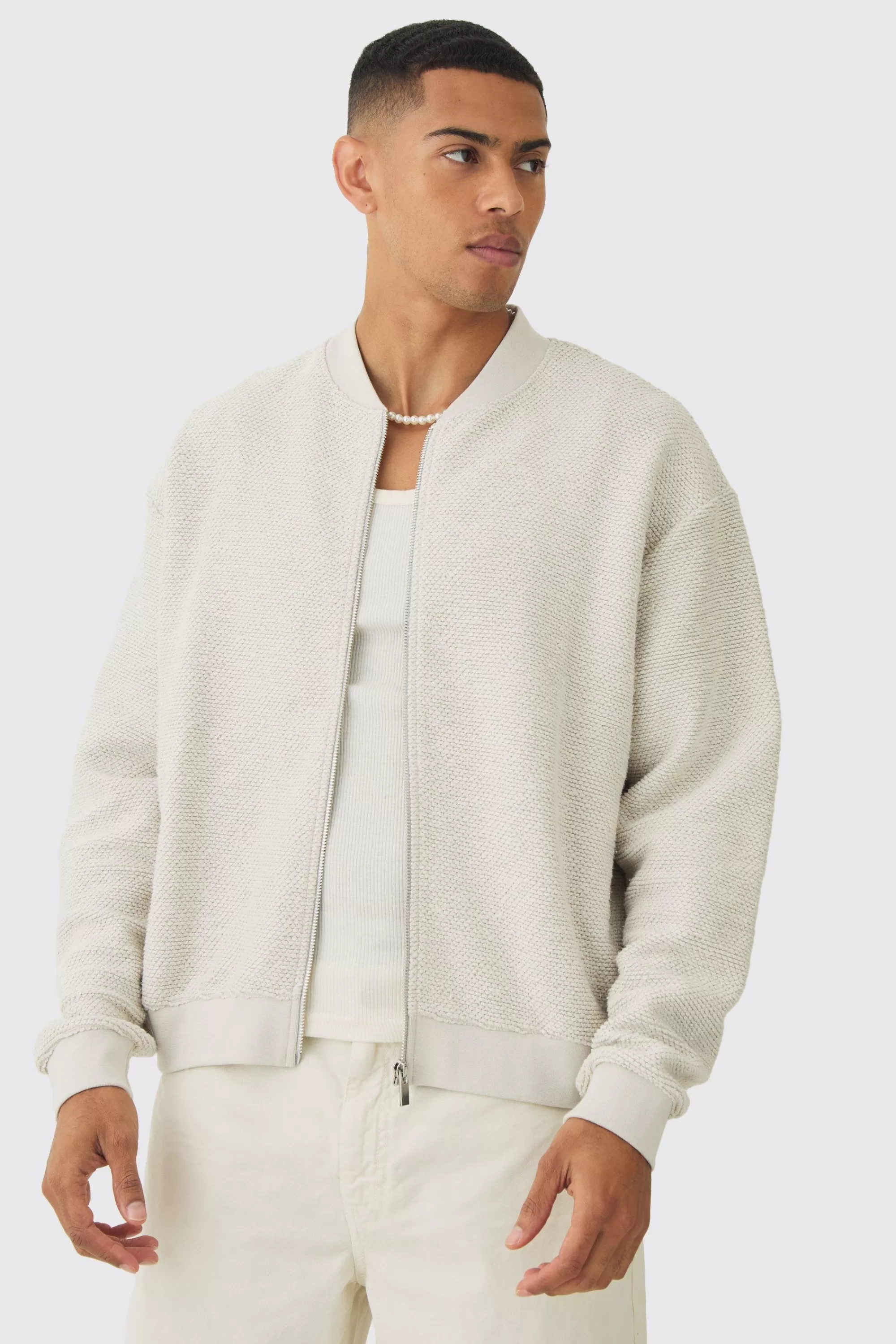 boohooMAN Oversized Boxy Heavy Boucle Bomber Jacket | UK