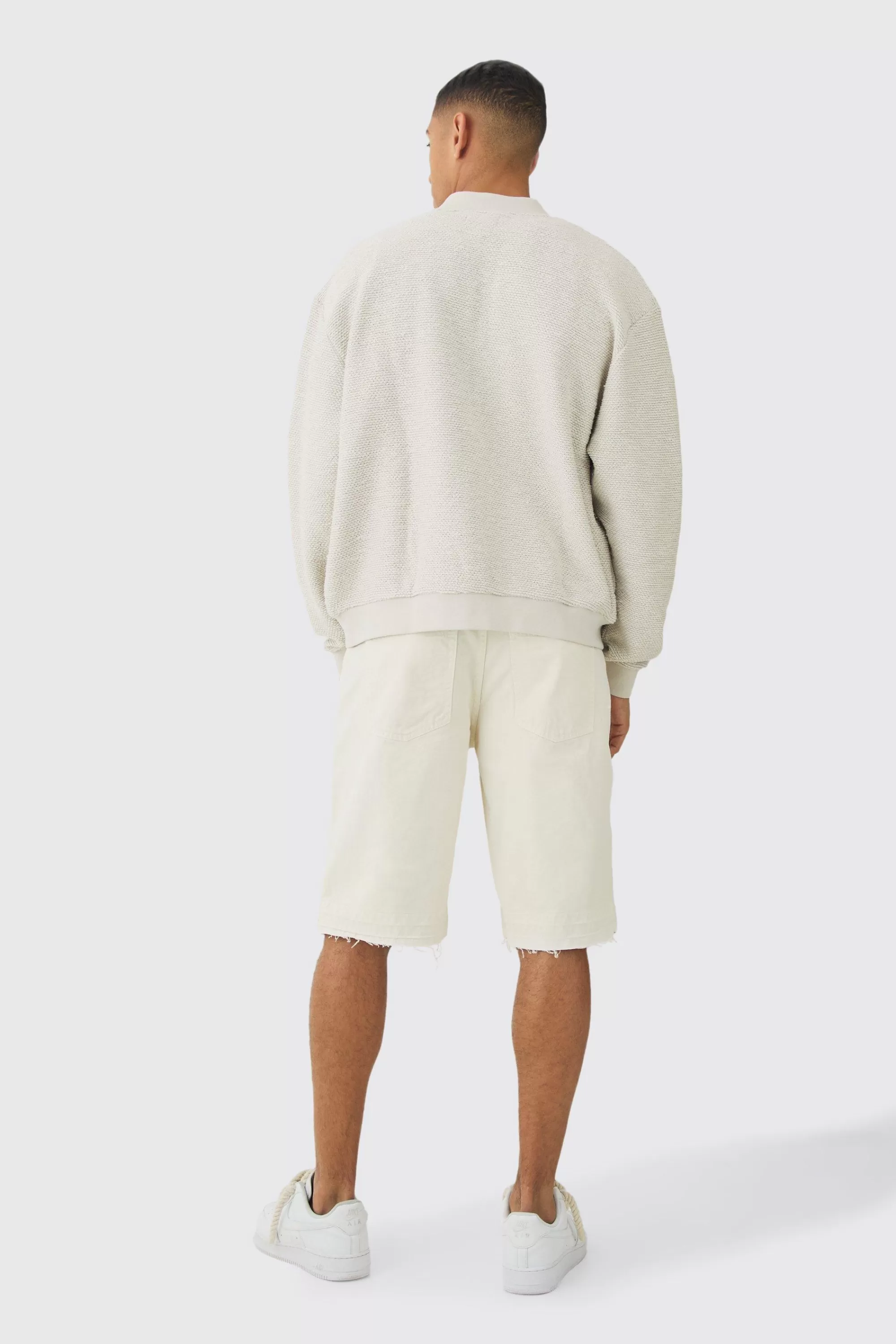 boohooMAN Oversized Boxy Heavy Boucle Bomber Jacket | UK