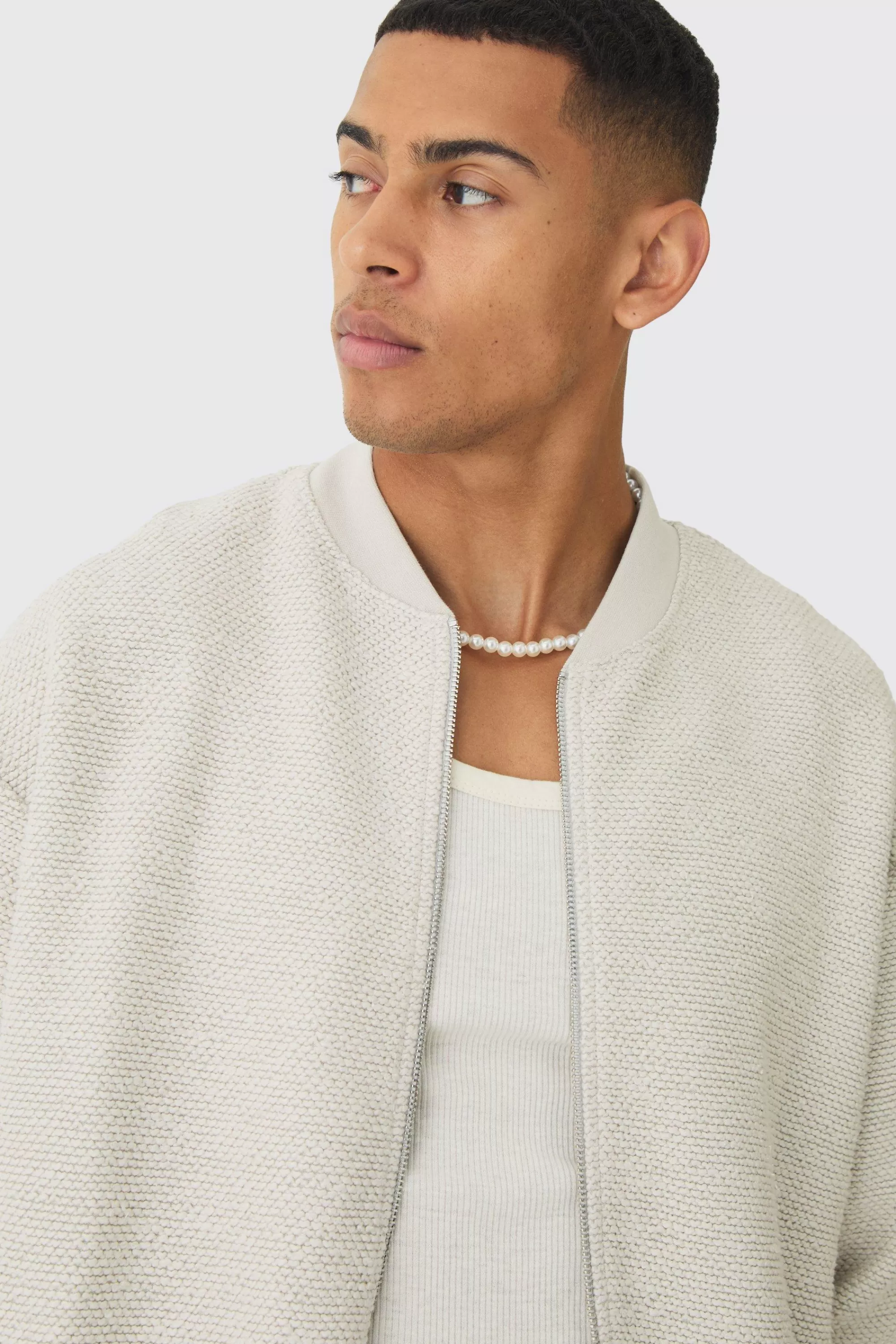 boohooMAN Oversized Boxy Heavy Boucle Bomber Jacket | UK