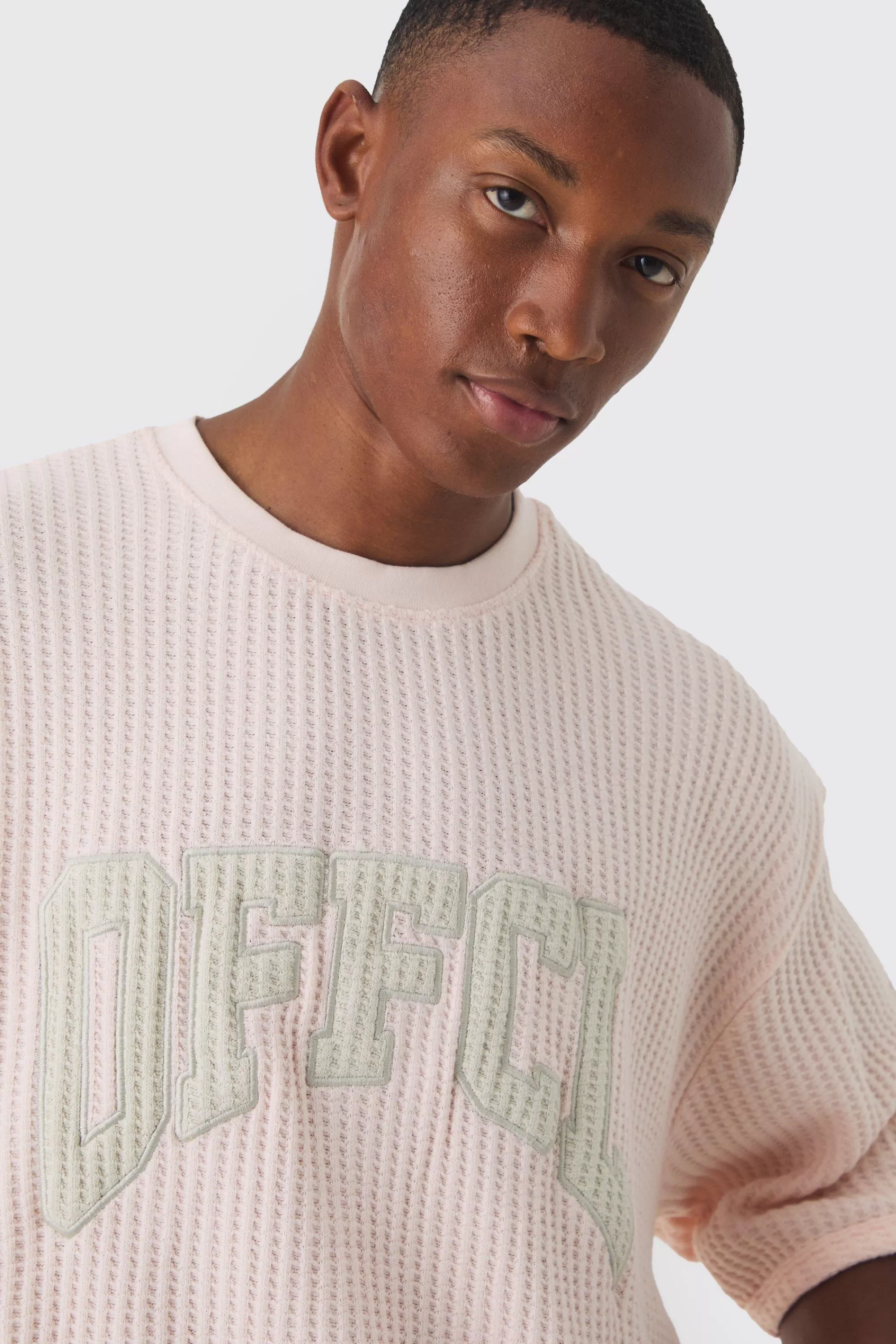 boohooMAN Oversized Boxy Heavy Jumbo Waffle Sweatshirt & Short Set | UK